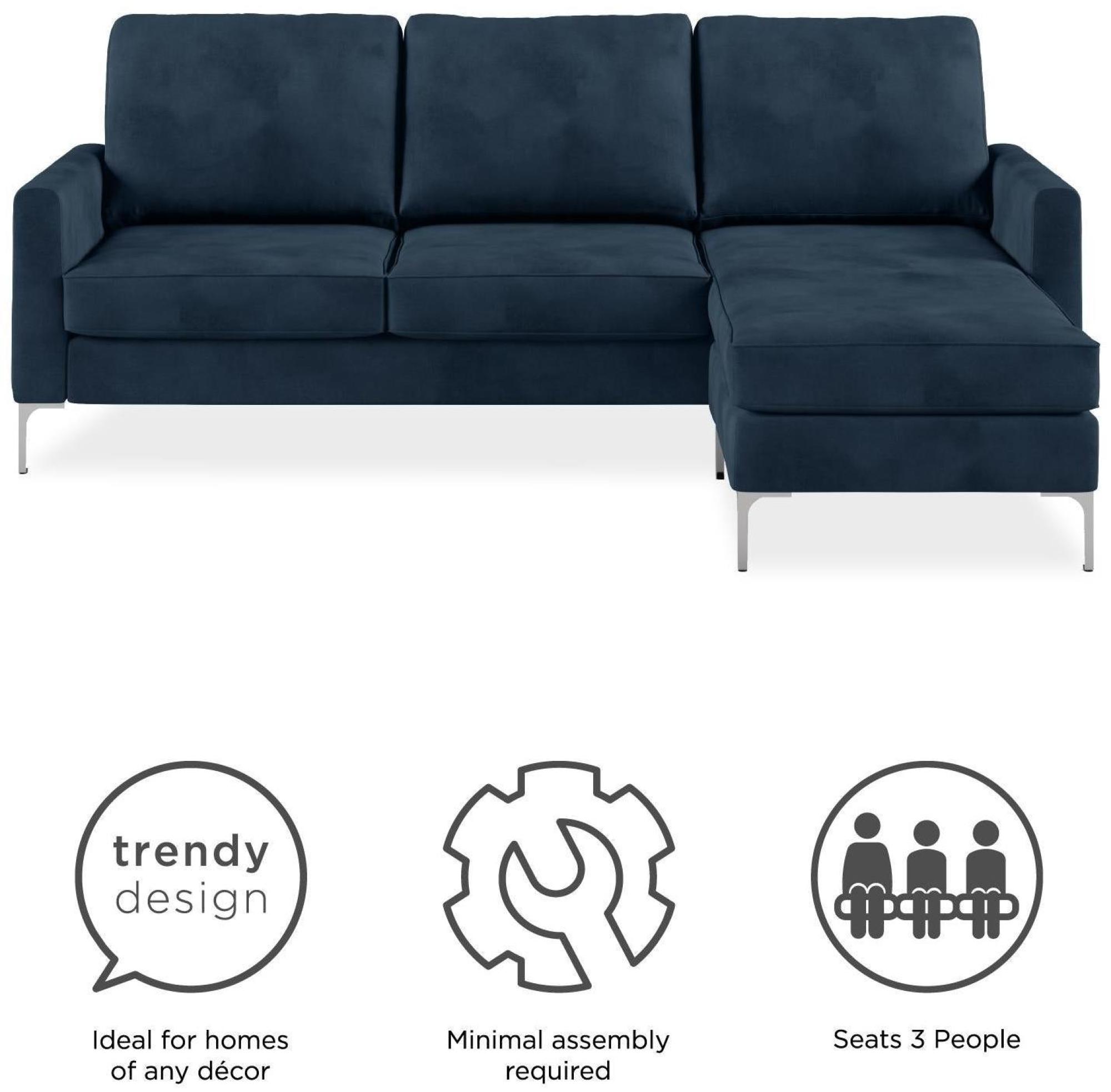 Novogratz Chapman Sectional Sofa - Blue Velvet - DA037SEC-BLUK