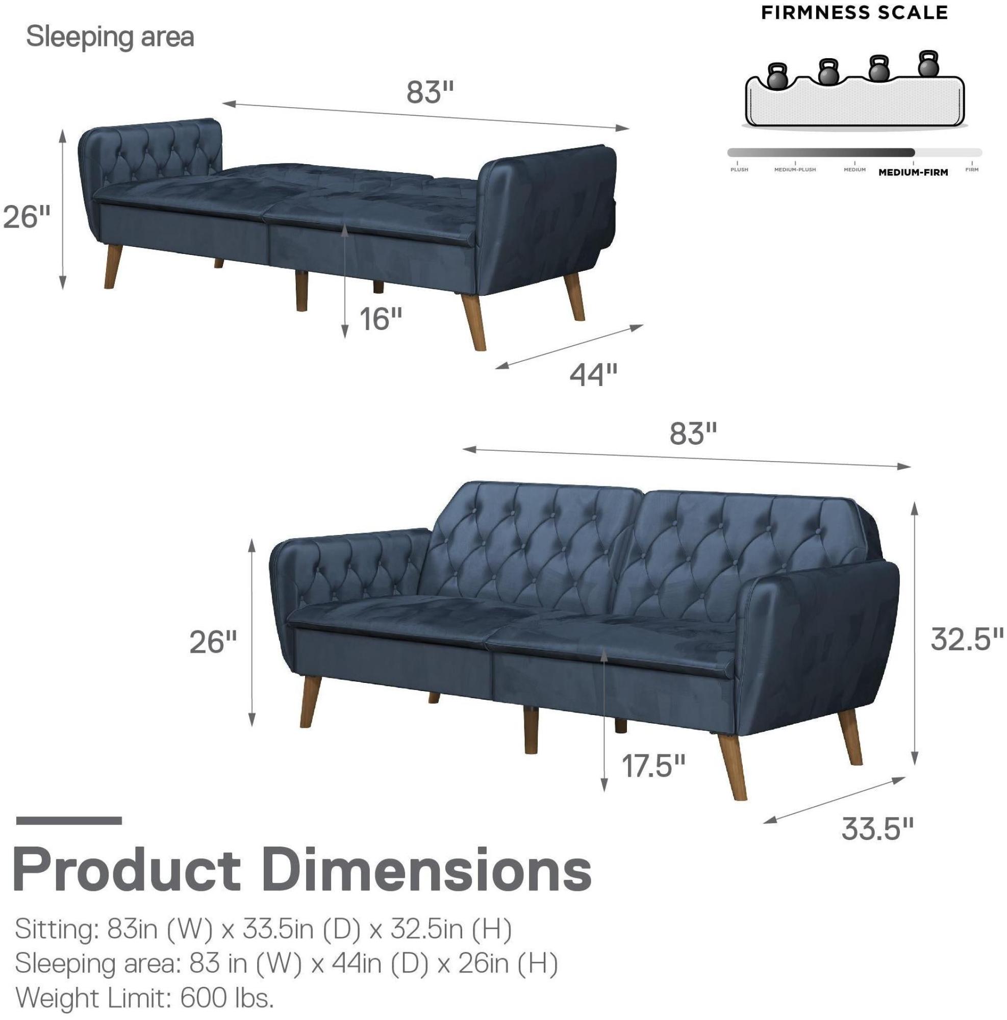 Novogratz Tallulah Futon Sofa Bed - Blue Velvet - 2144679NUK