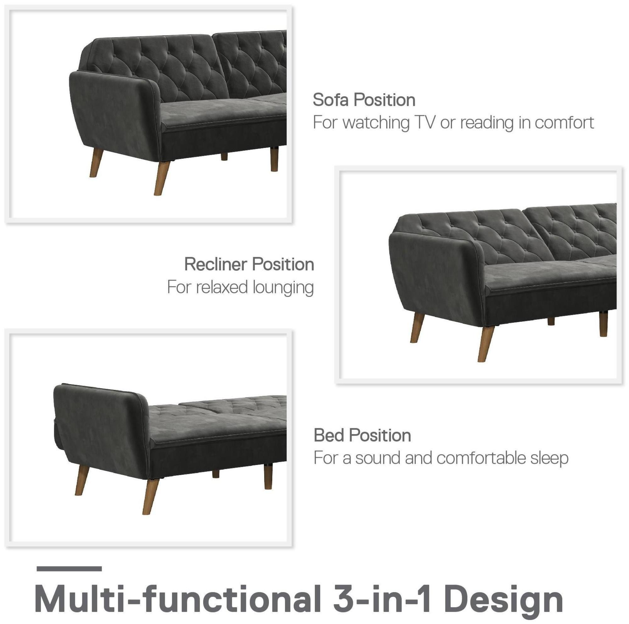 Novogratz Tallulah Futon Sofa Bed - Grey Velvet - 2144479NUK