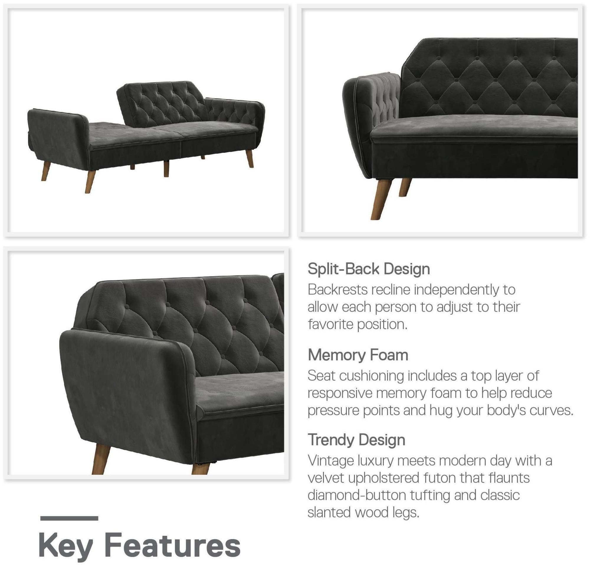 Novogratz Tallulah Futon Sofa Bed - Grey Velvet - 2144479NUK