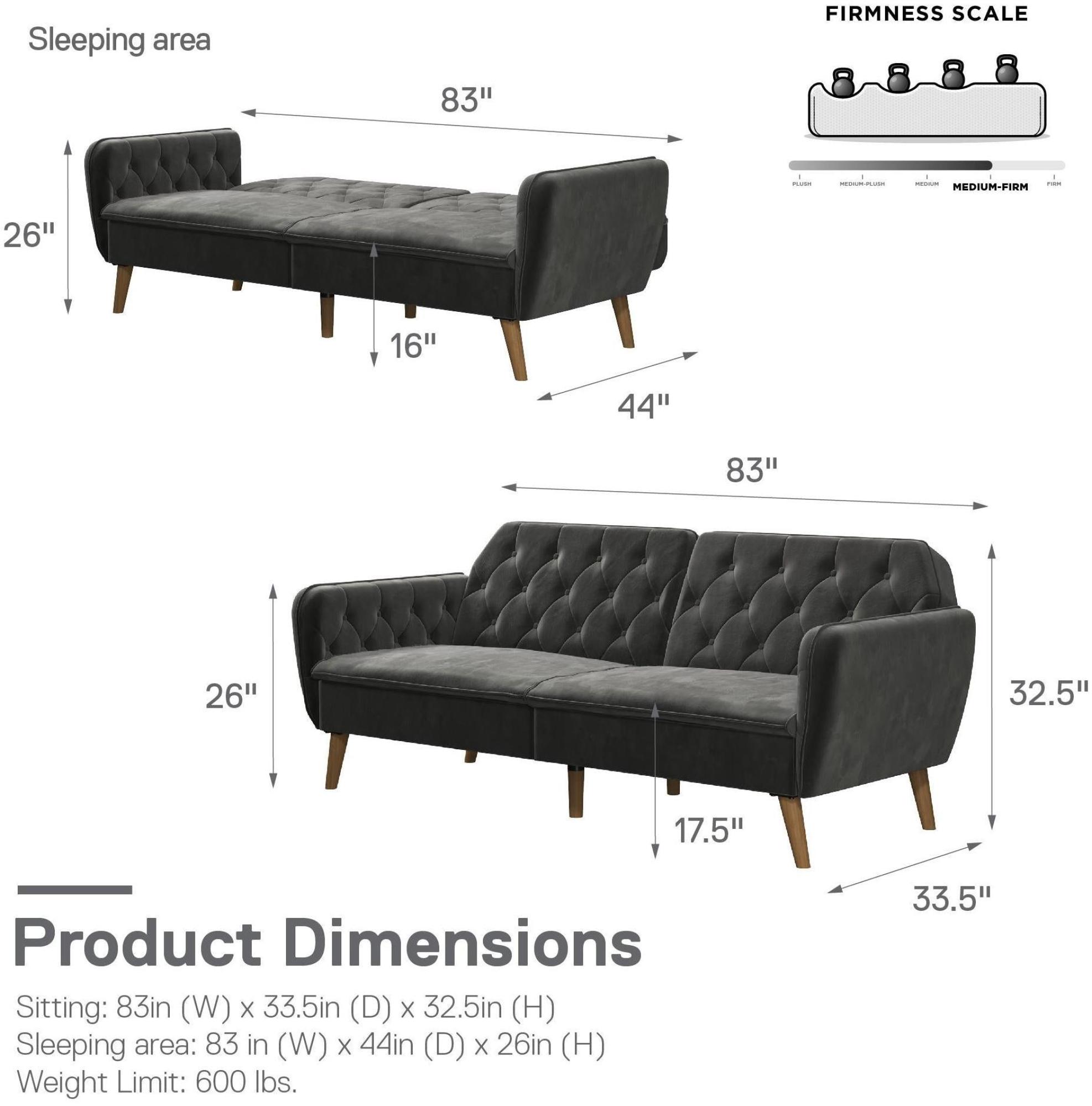 Novogratz Tallulah Futon Sofa Bed - Grey Velvet - 2144479NUK