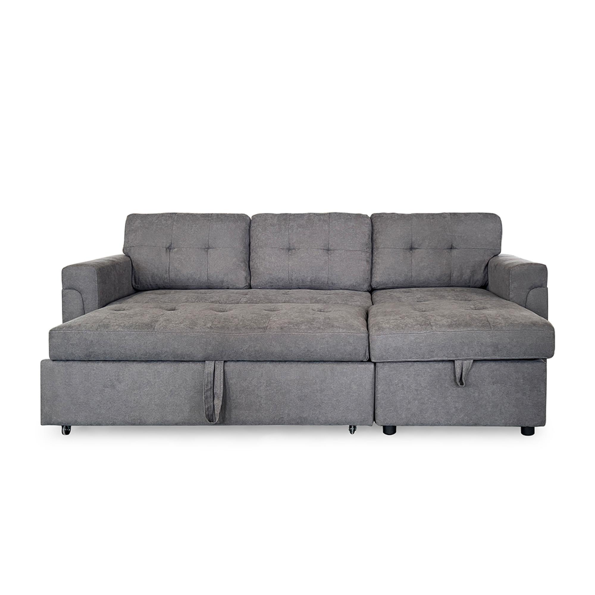 Omniya Corner Sofa Bed - Grey Fabric - Pull Out