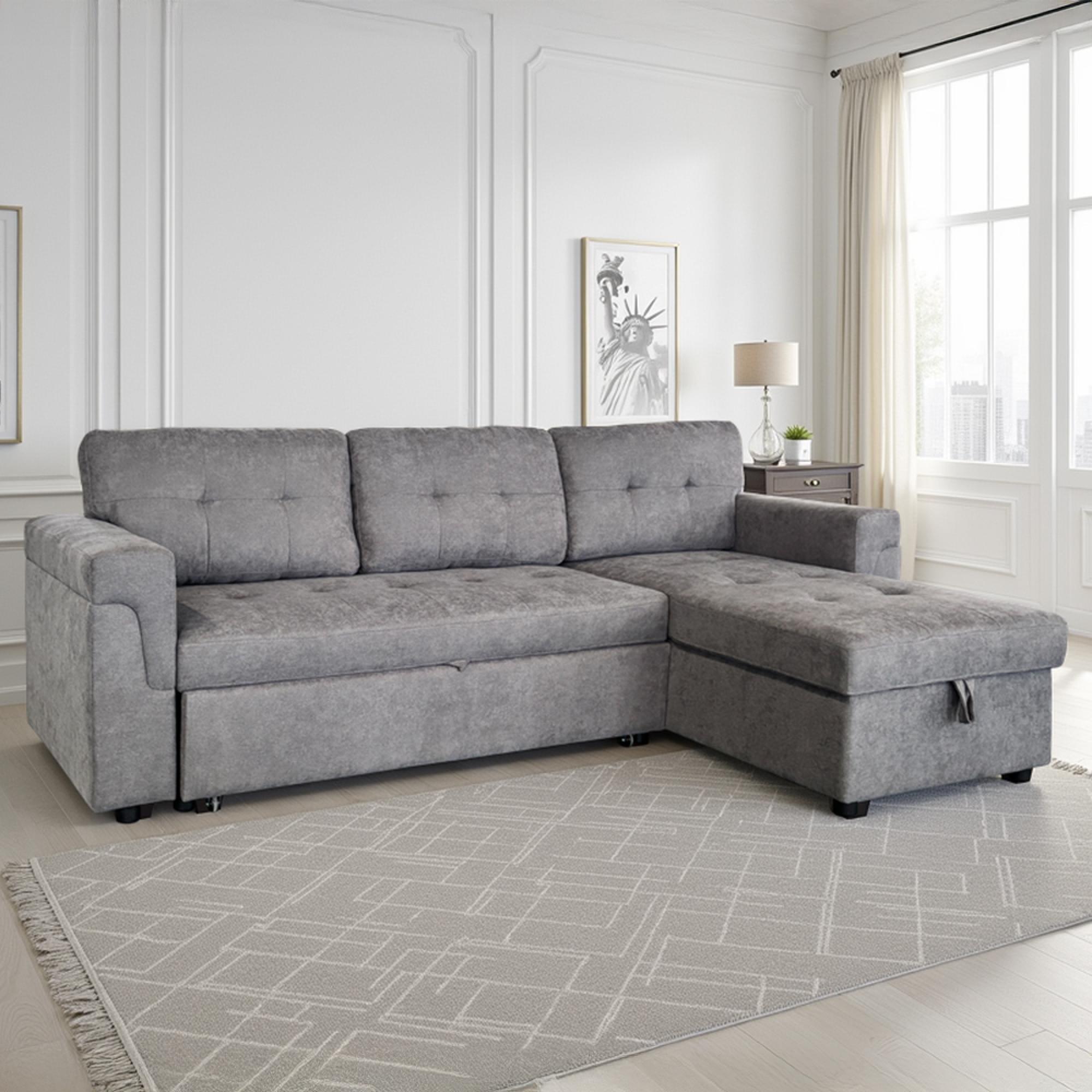 Omniya Corner Sofa Bed - Grey Fabric - Pull Out