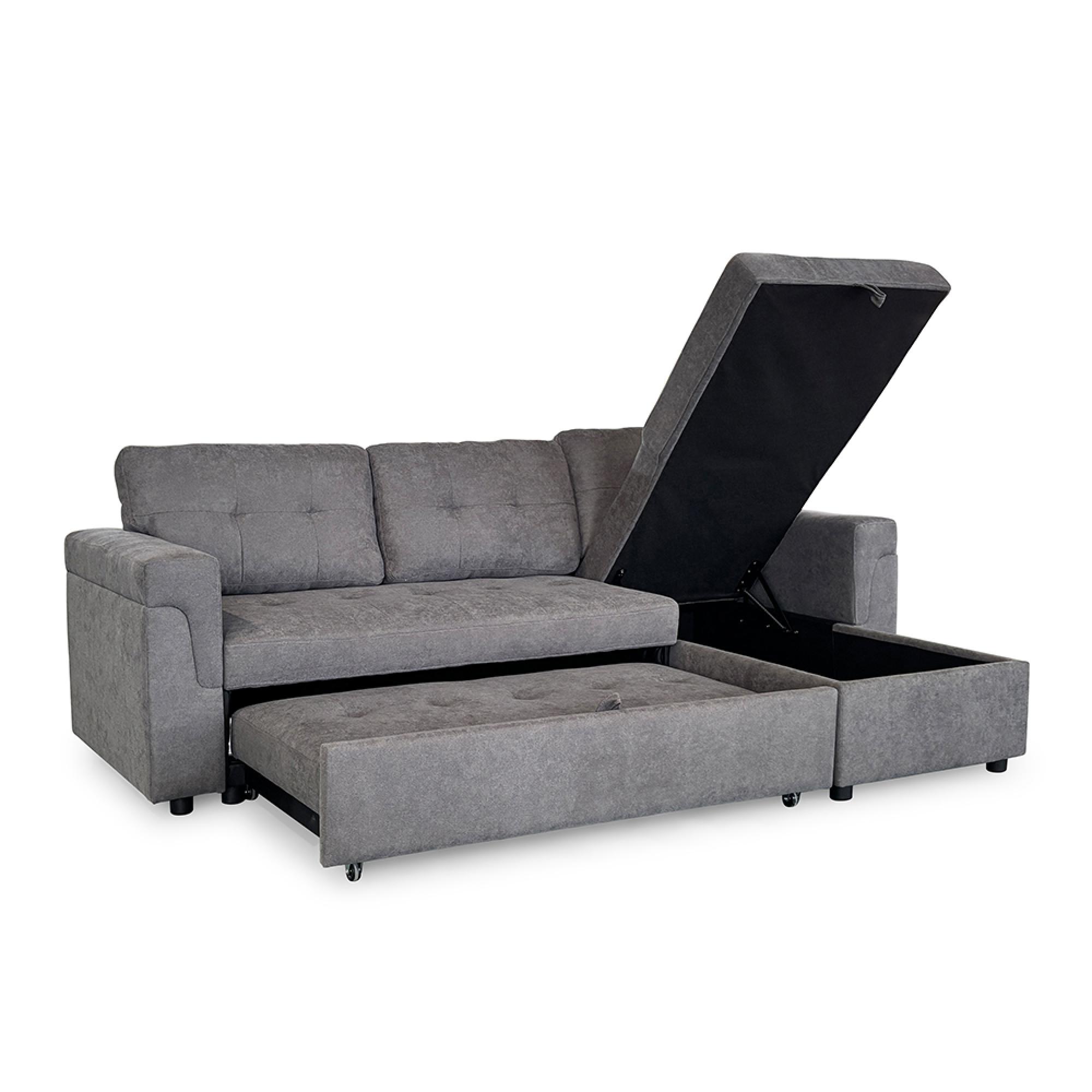 Omniya Corner Sofa Bed - Grey Fabric - Pull Out