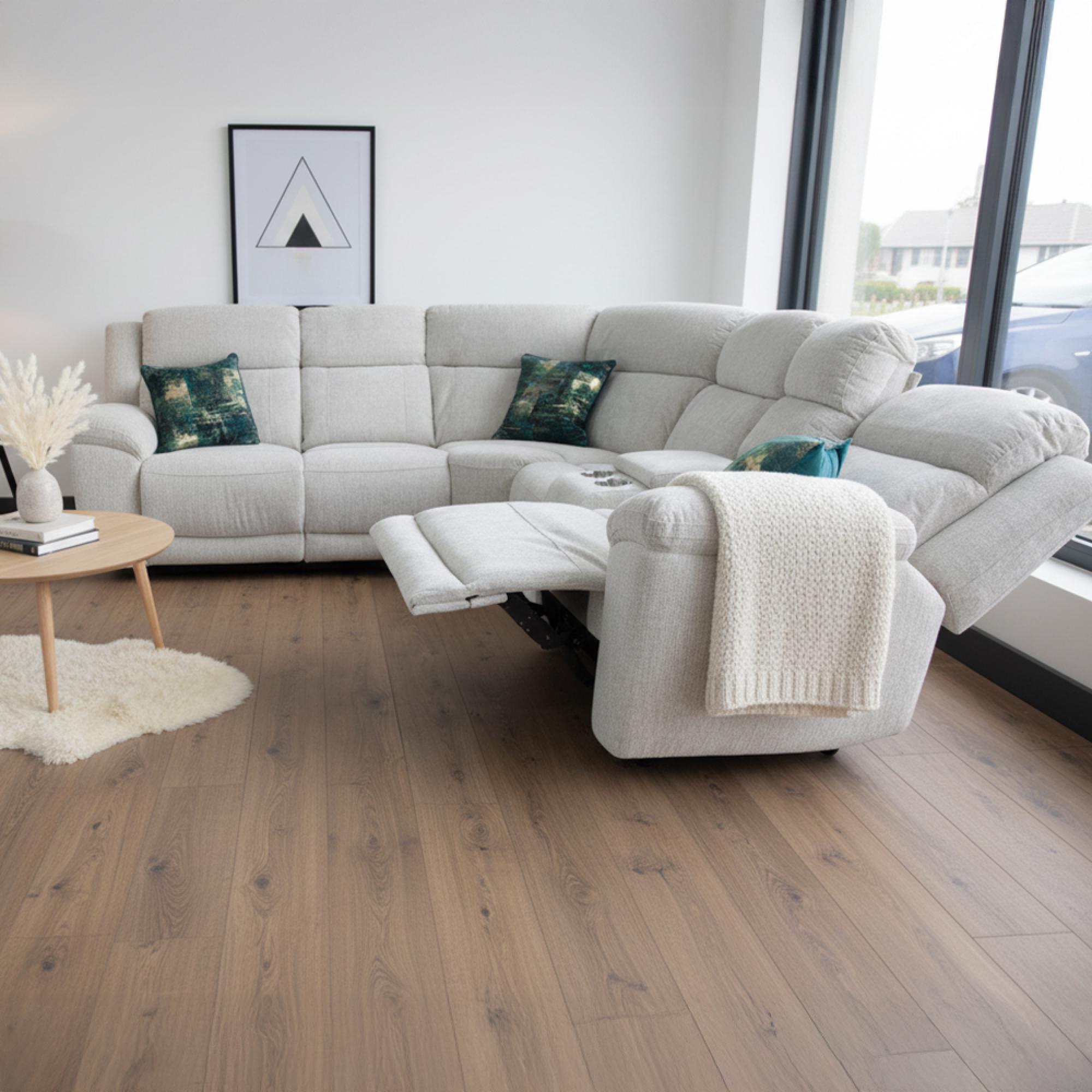 Owen Electric Recliner Corner Sofa - Cream Fabric - Console