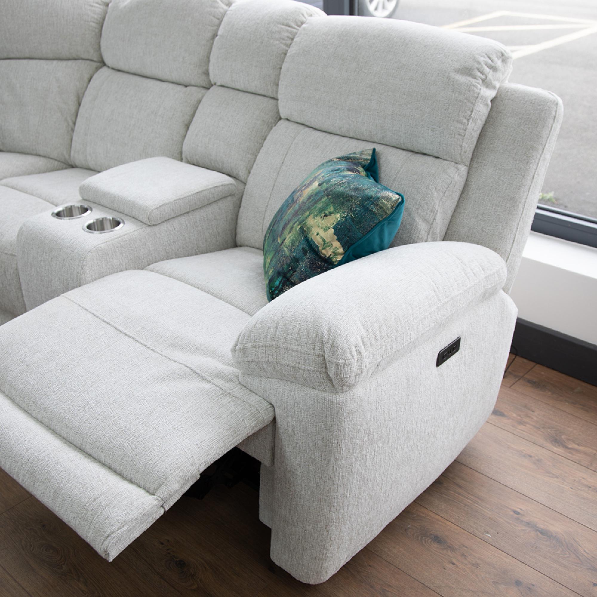 Owen Electric Recliner Corner Sofa - Cream Fabric - Console