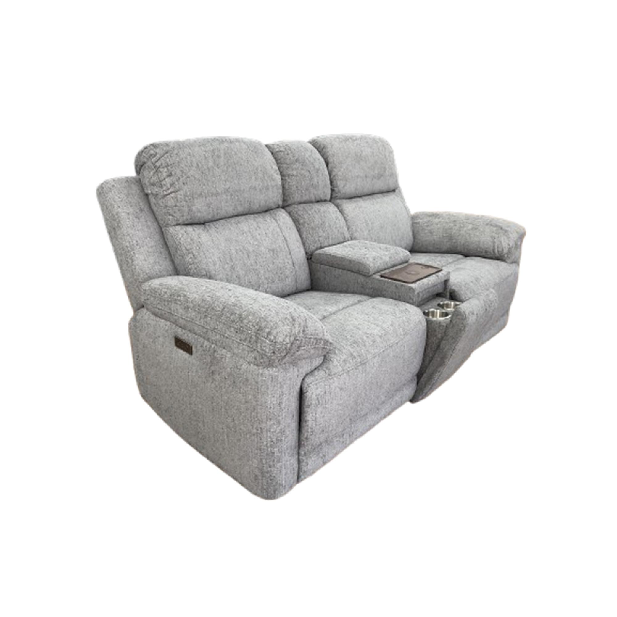 Owen Electric Recliner Sofa - Grey Fabric - 2 Seater - Console