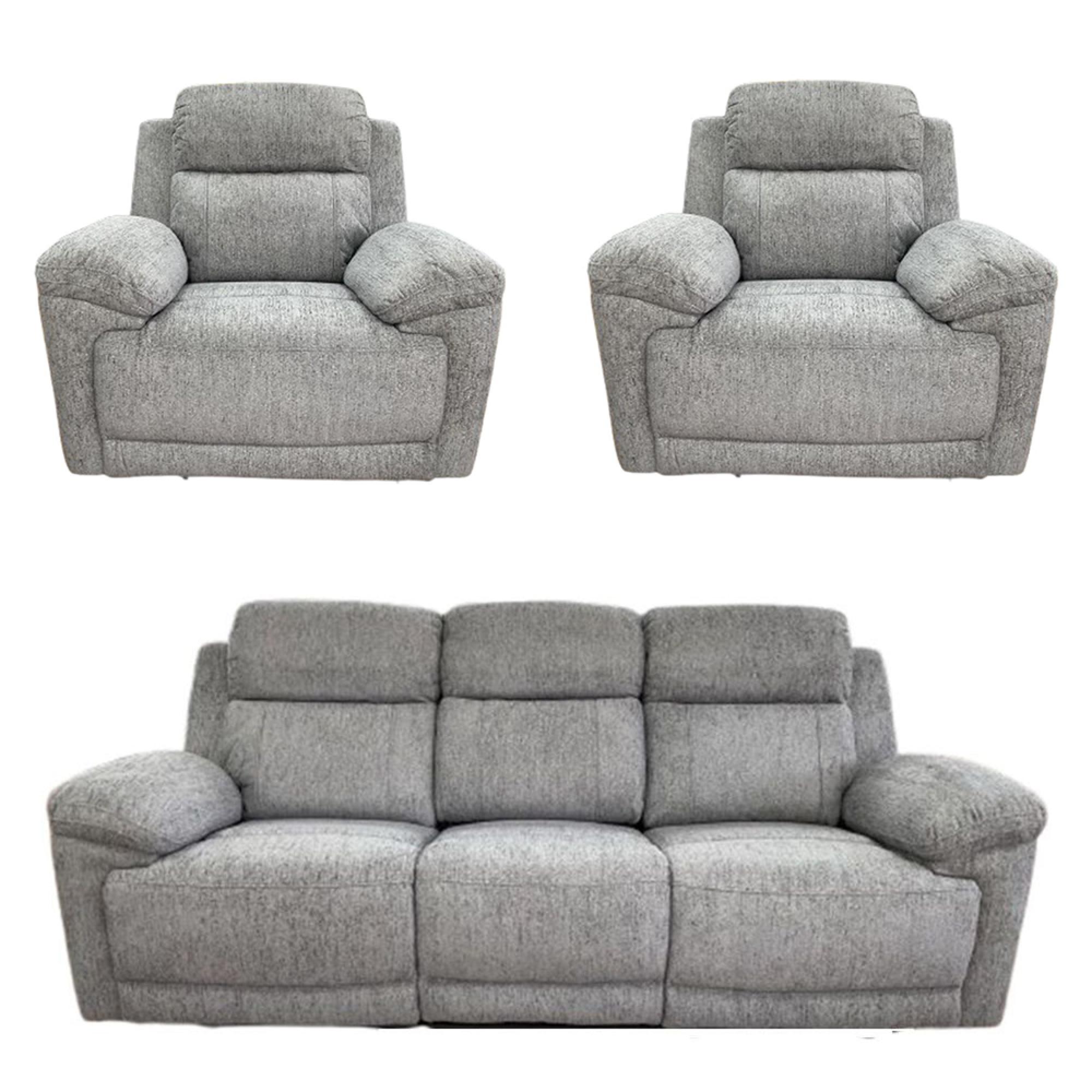 Owen Electric Recliner Sofa Set - Grey Fabric - 3+1+1 Seater