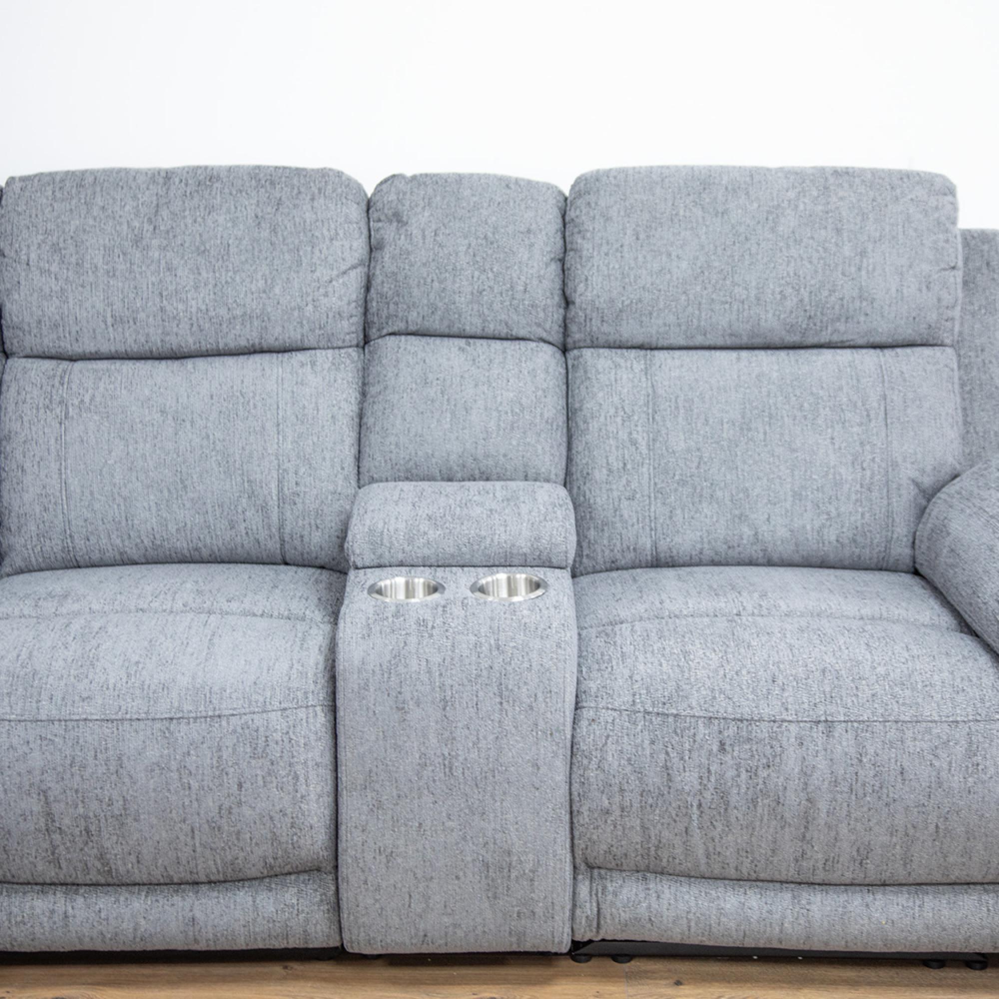 Owen Electric Recliner Corner Sofa - Grey Fabric - Console