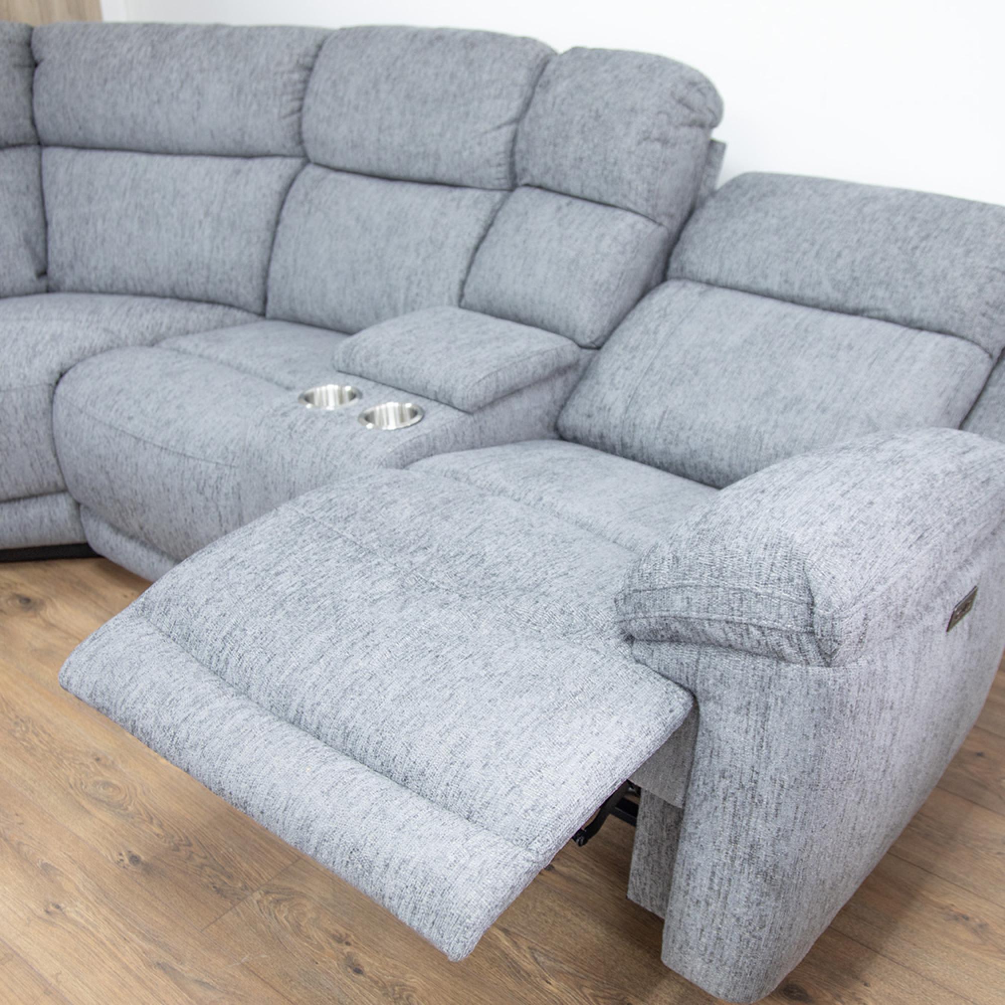 Owen Electric Recliner Corner Sofa - Grey Fabric - Console