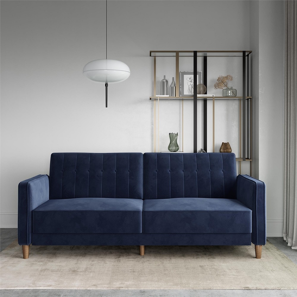 Pin Tufted Futon Sofa Bed - 2 Seater - Velvet Fabric - 2164659UK