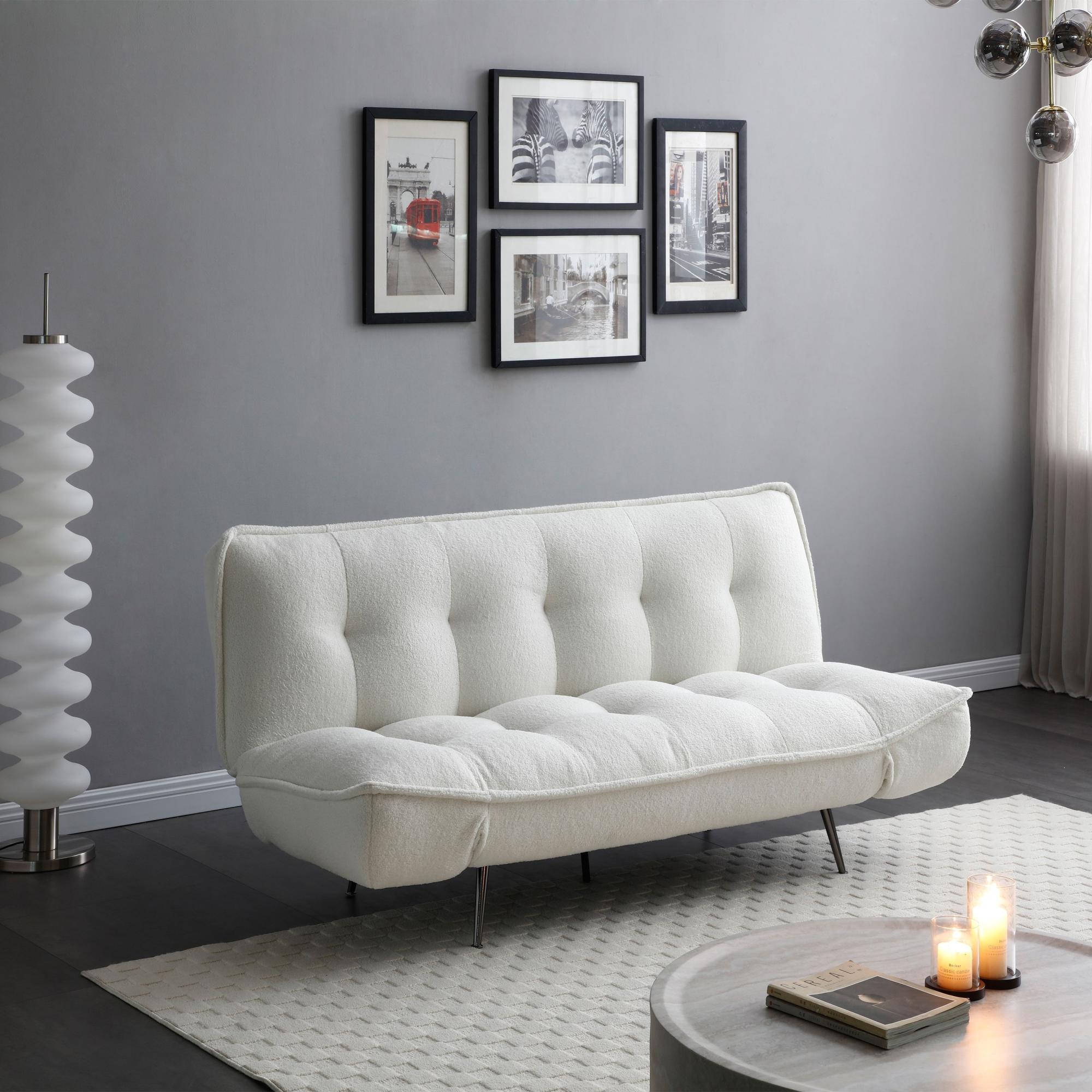 Regis Cream Fabric Click Clack Sofa Bed - 3 Seater