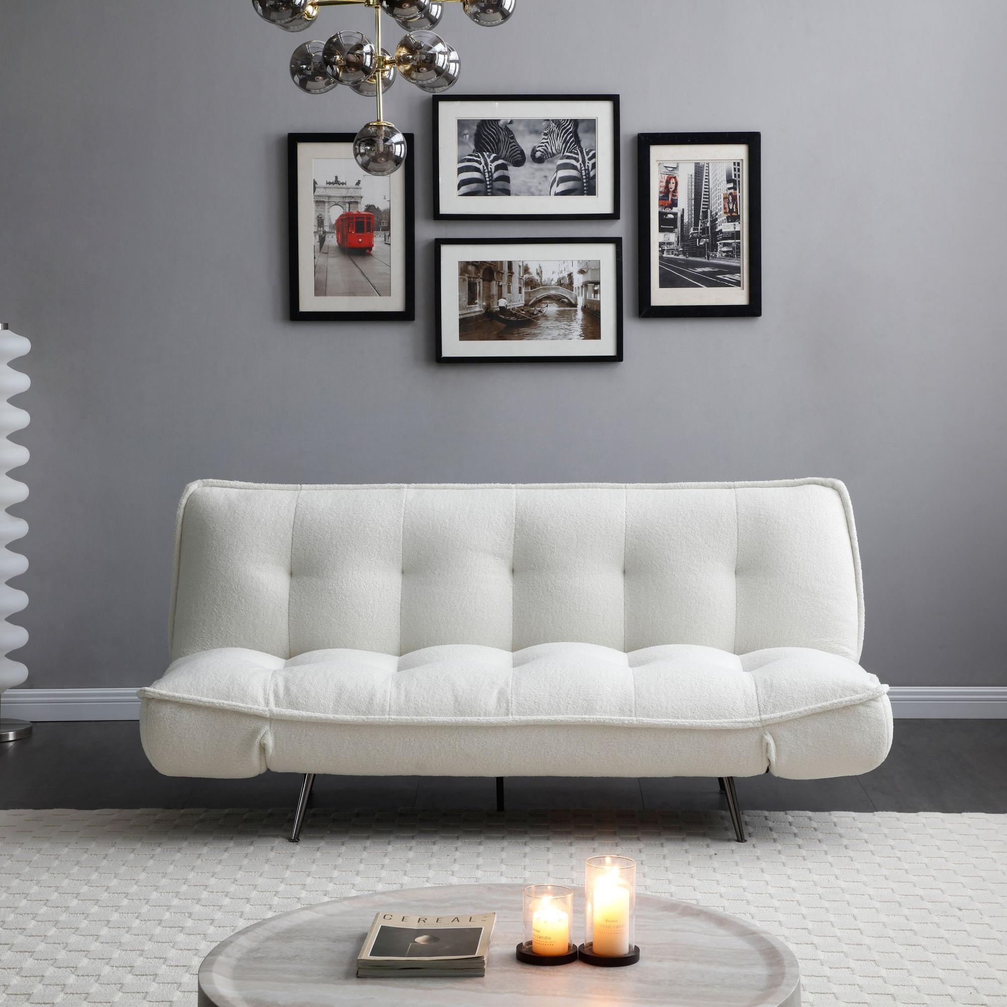 Regis Cream Fabric Click Clack Sofa Bed - 3 Seater