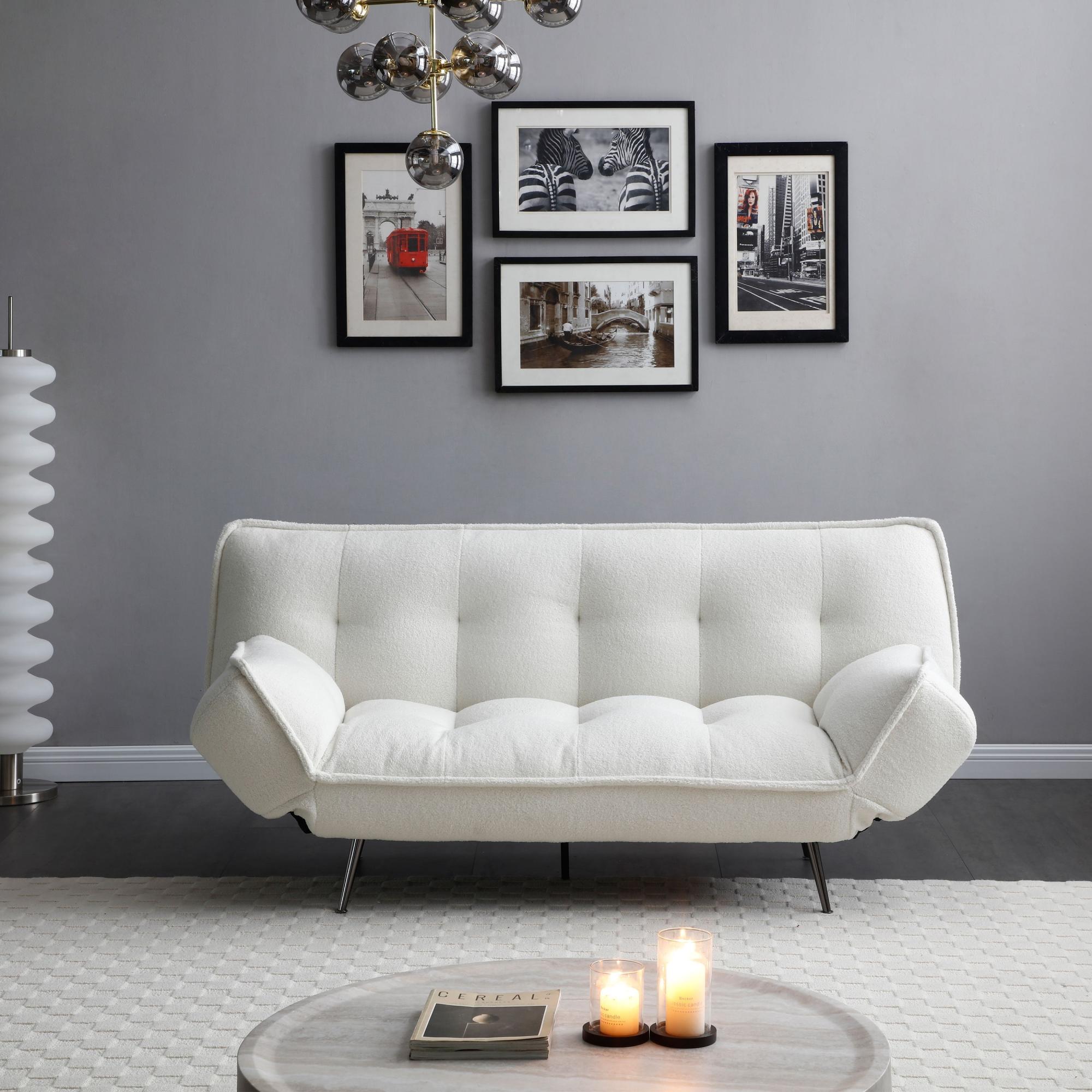 Regis Cream Fabric Click Clack Sofa Bed - 3 Seater