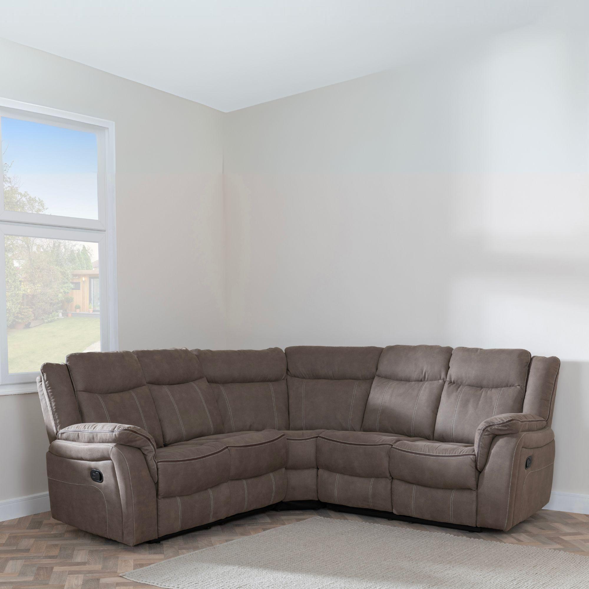 Seville Recliner Corner Sofa - Brown Fabric
