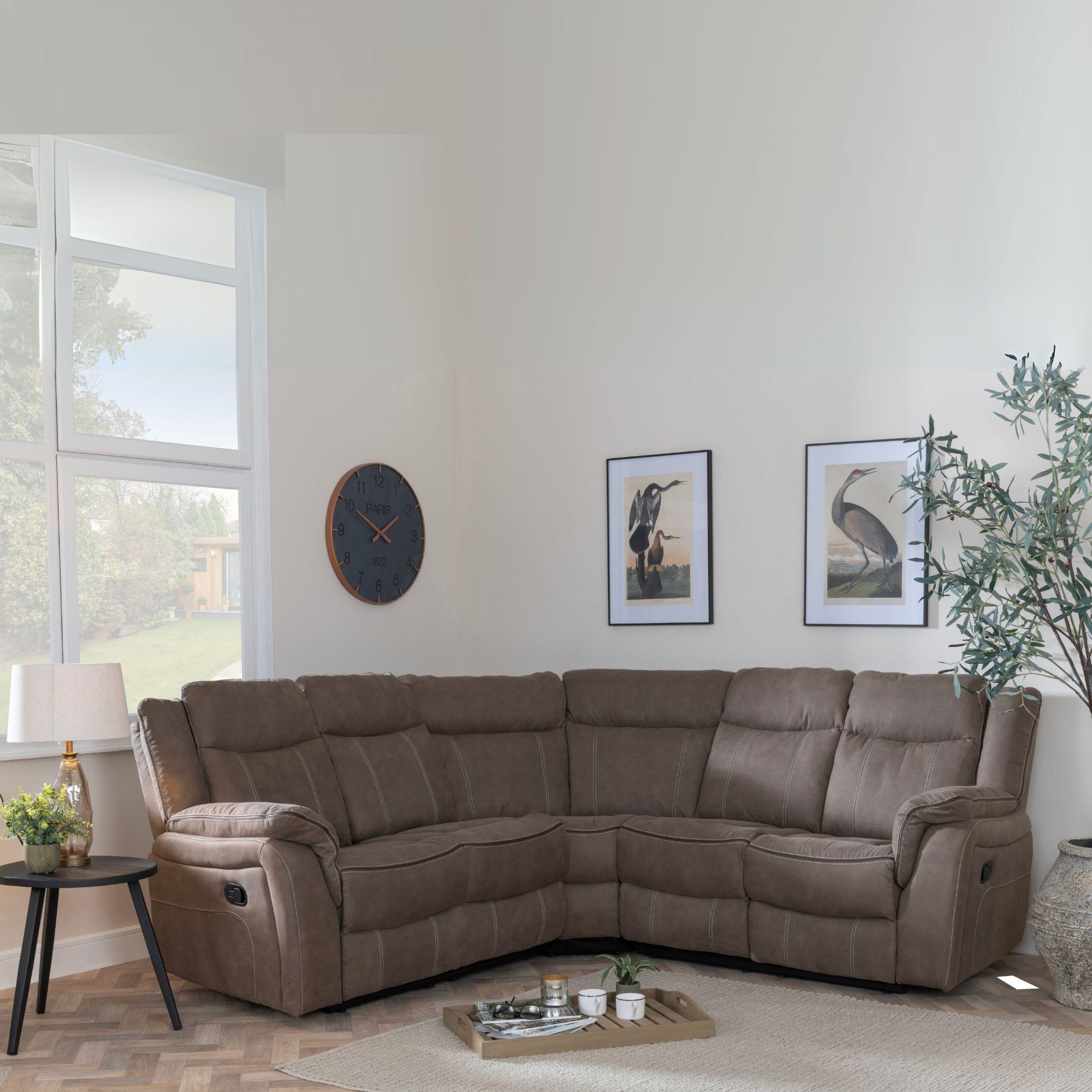 Seville Recliner Corner Sofa - Brown Fabric