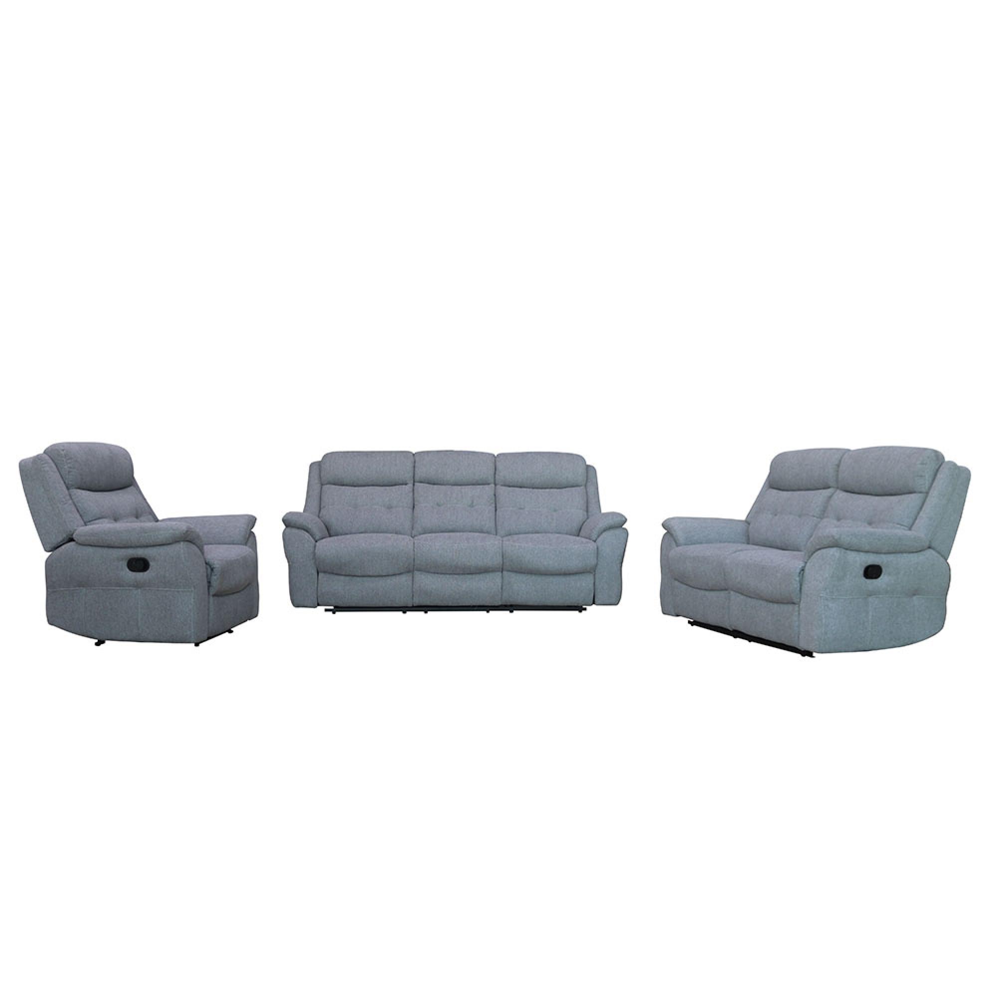 Shelby Recliner Sofa Set - 3+2+1 Seater - Grey Fabric