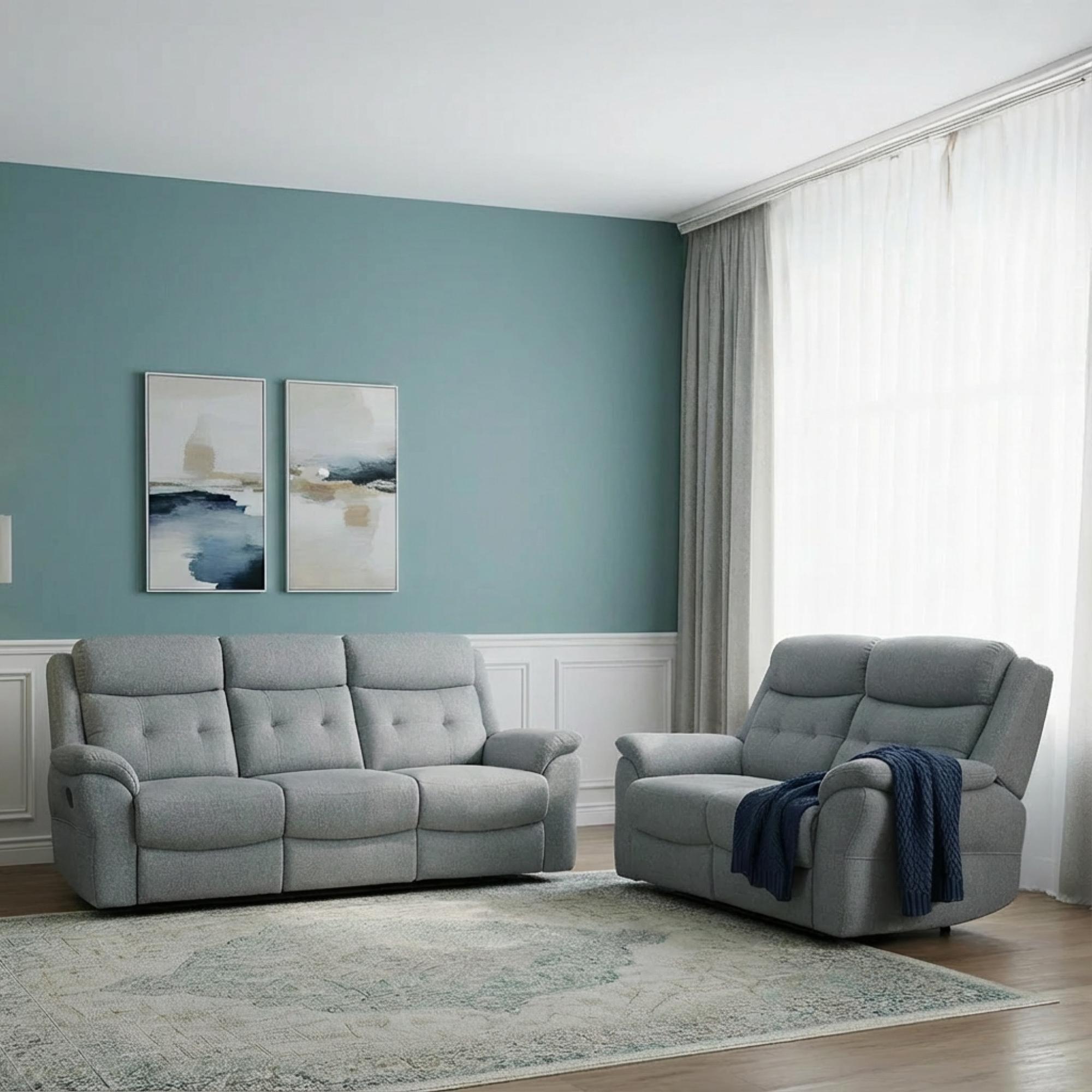 Shelby Recliner Sofa Set - 3+2 Seater - Grey Fabric