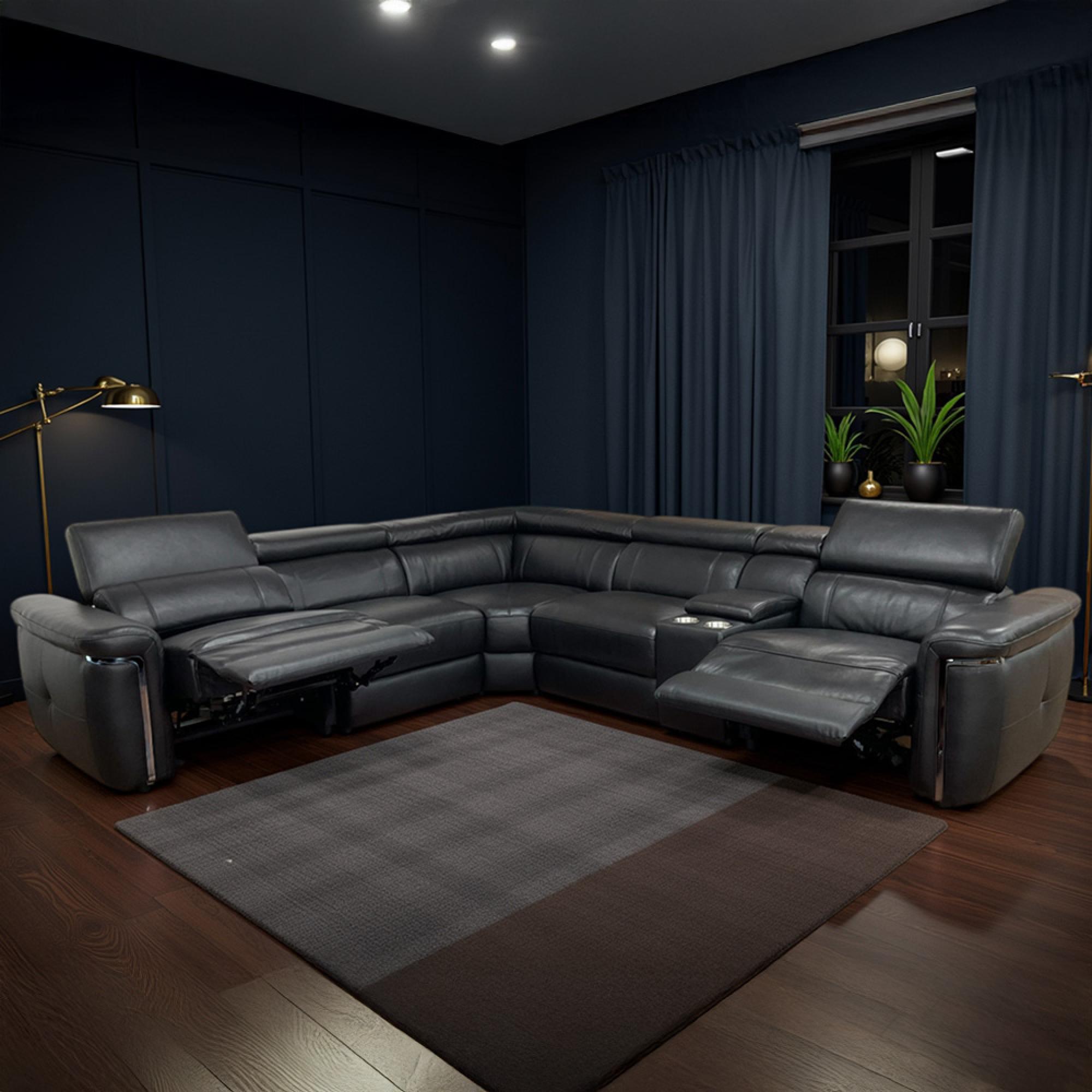 Somerville Electric Recliner Corner Sofa - Black Leather