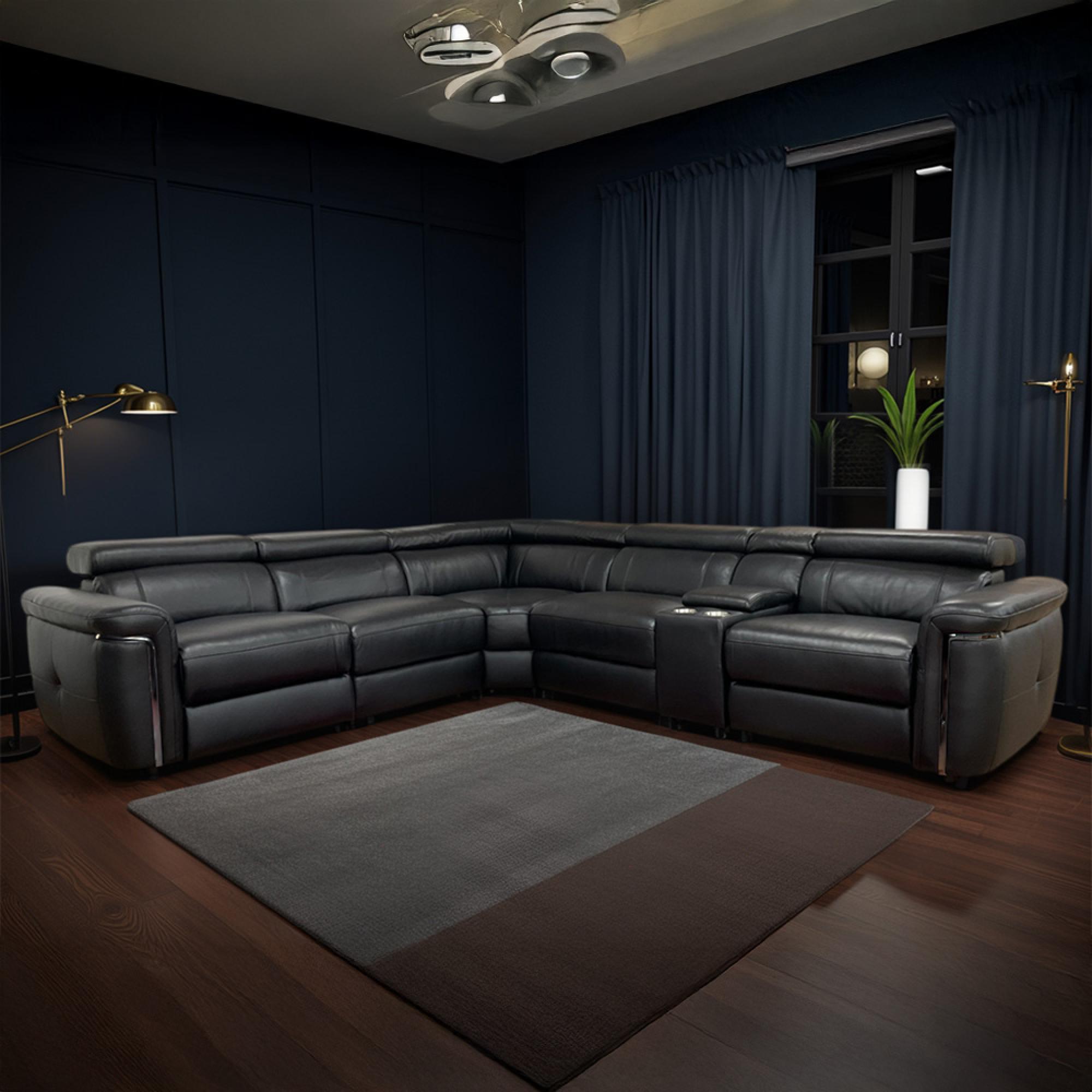 Somerville Electric Recliner Corner Sofa - Black Leather