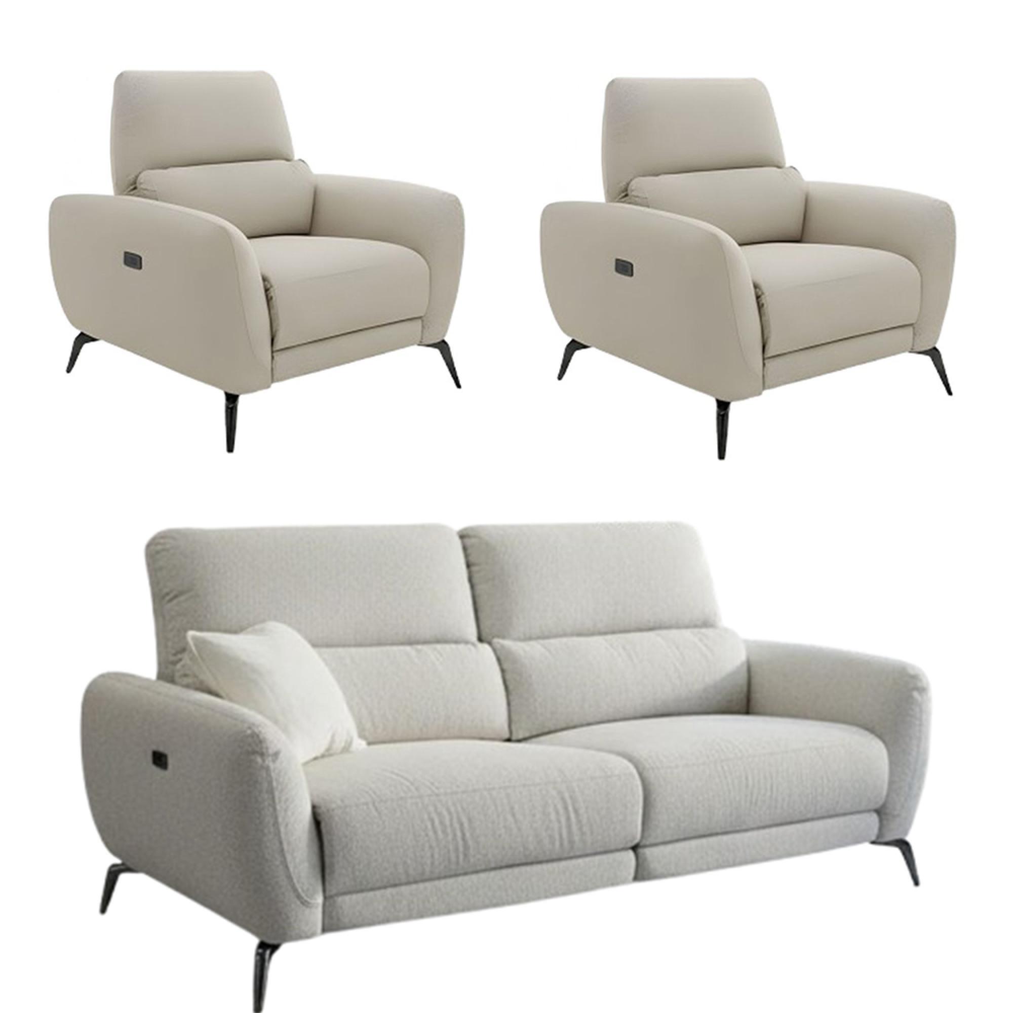 Sorrento Electric Recliner Sofa Set - Beige Fabric - 3+1+1 Seater