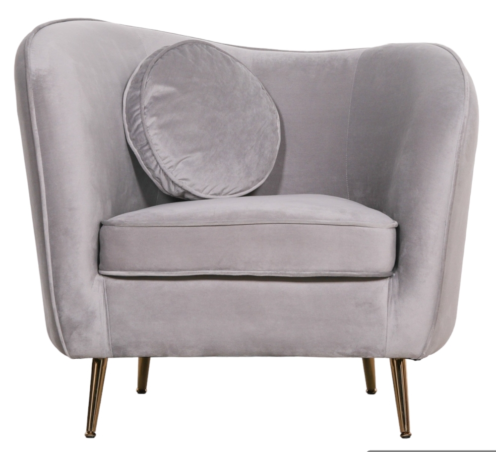 Grey Velvet Armchair with Cushion
