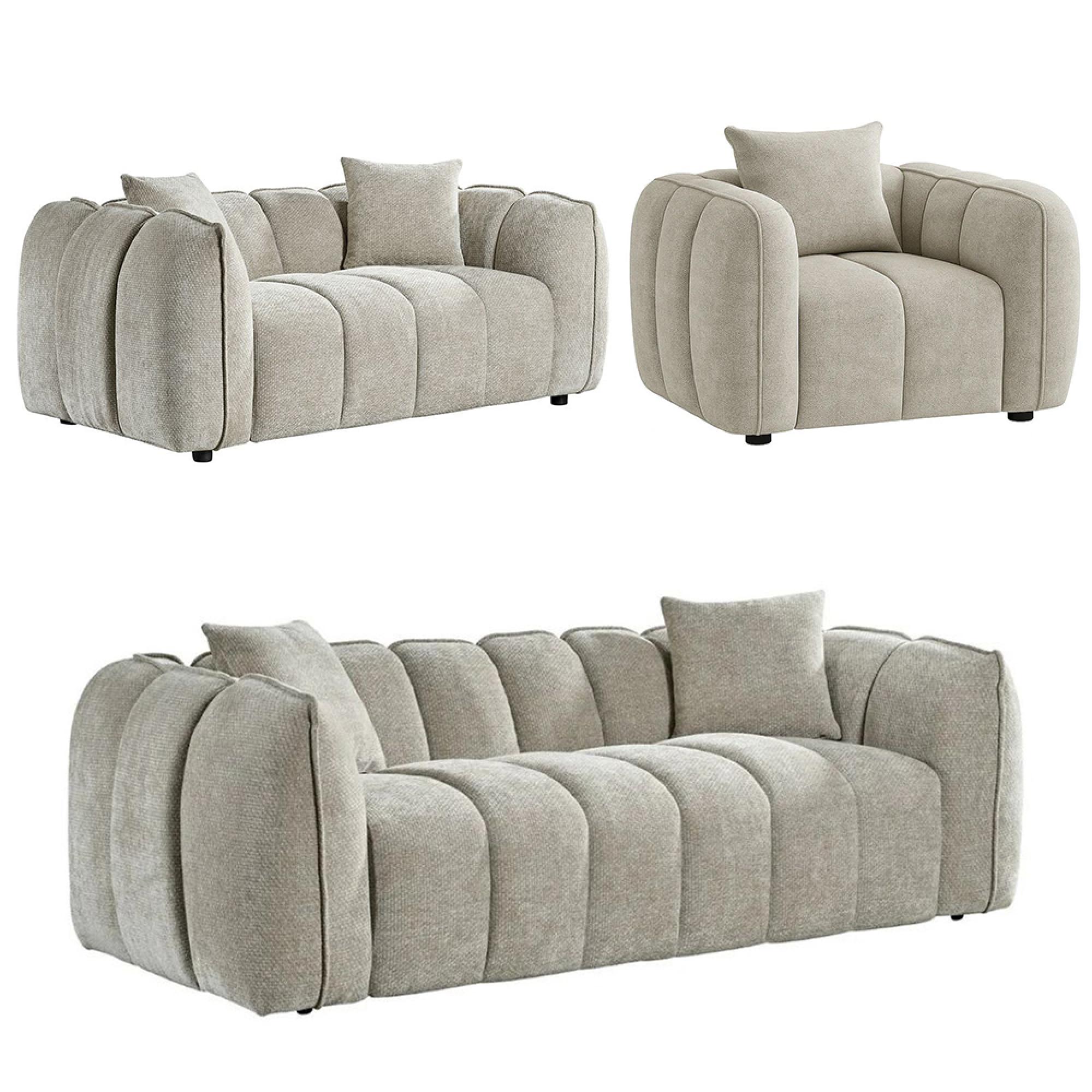 Venice Sofa Set - Beige Fabric - 3+2+1 Seater