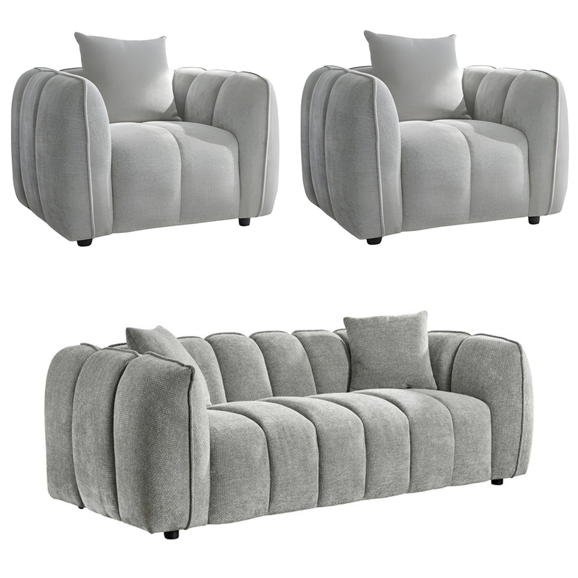Venice Sofa Set - Grey Fabric - 3+1+1 Seater