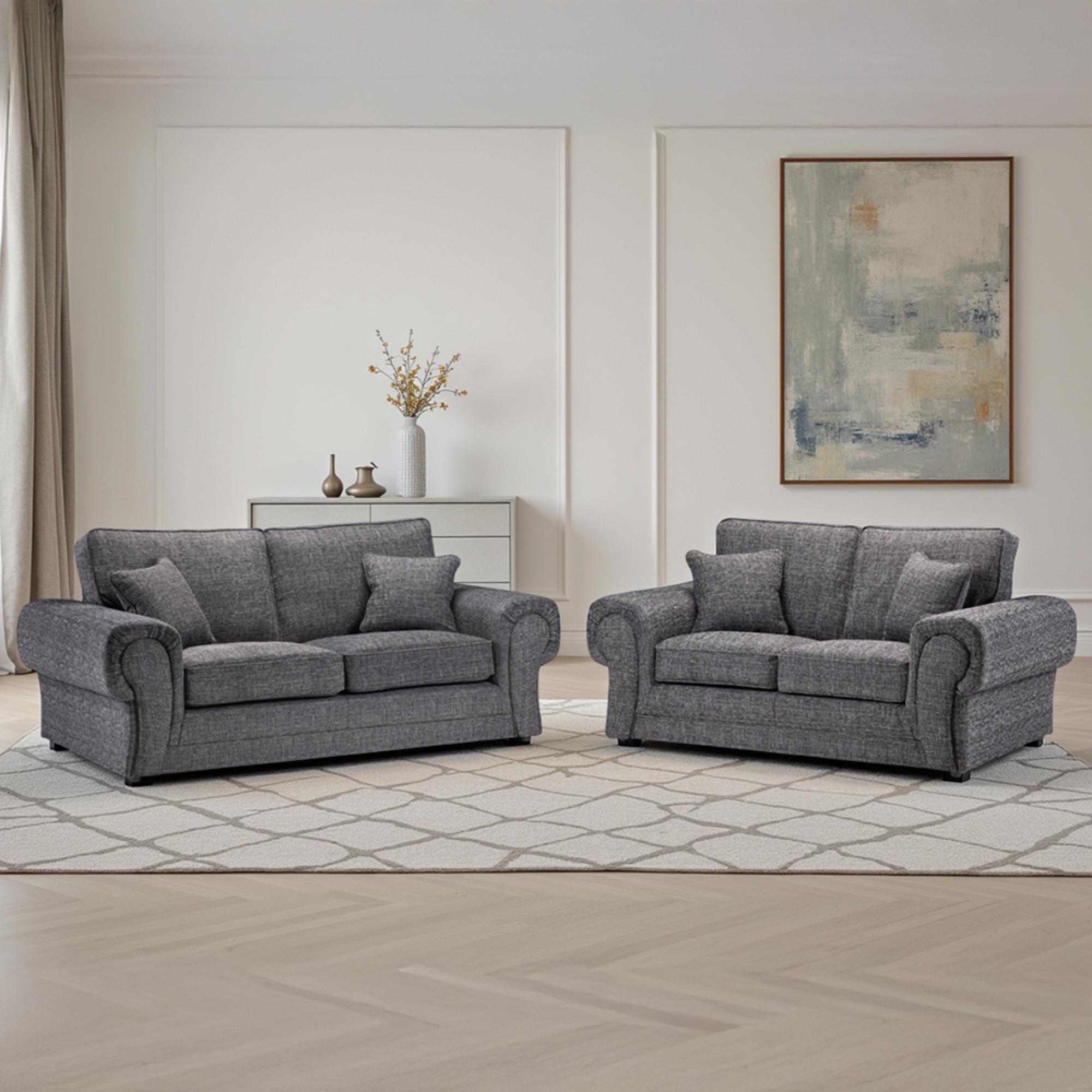 Wilcot Sofa Set - Grey Fabric - 3+2 Seater