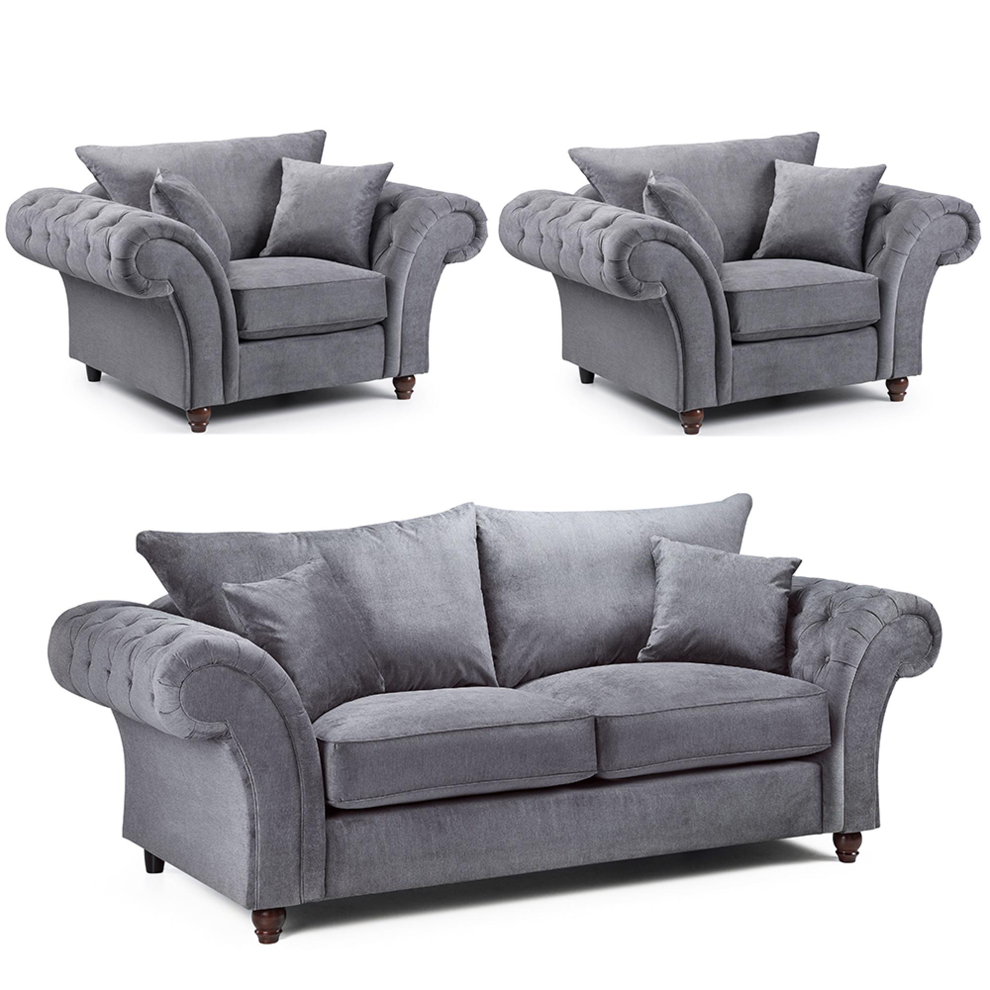 Windsor Sofa Set - Grey Fabric - Fullback - 3+1+1 Seater