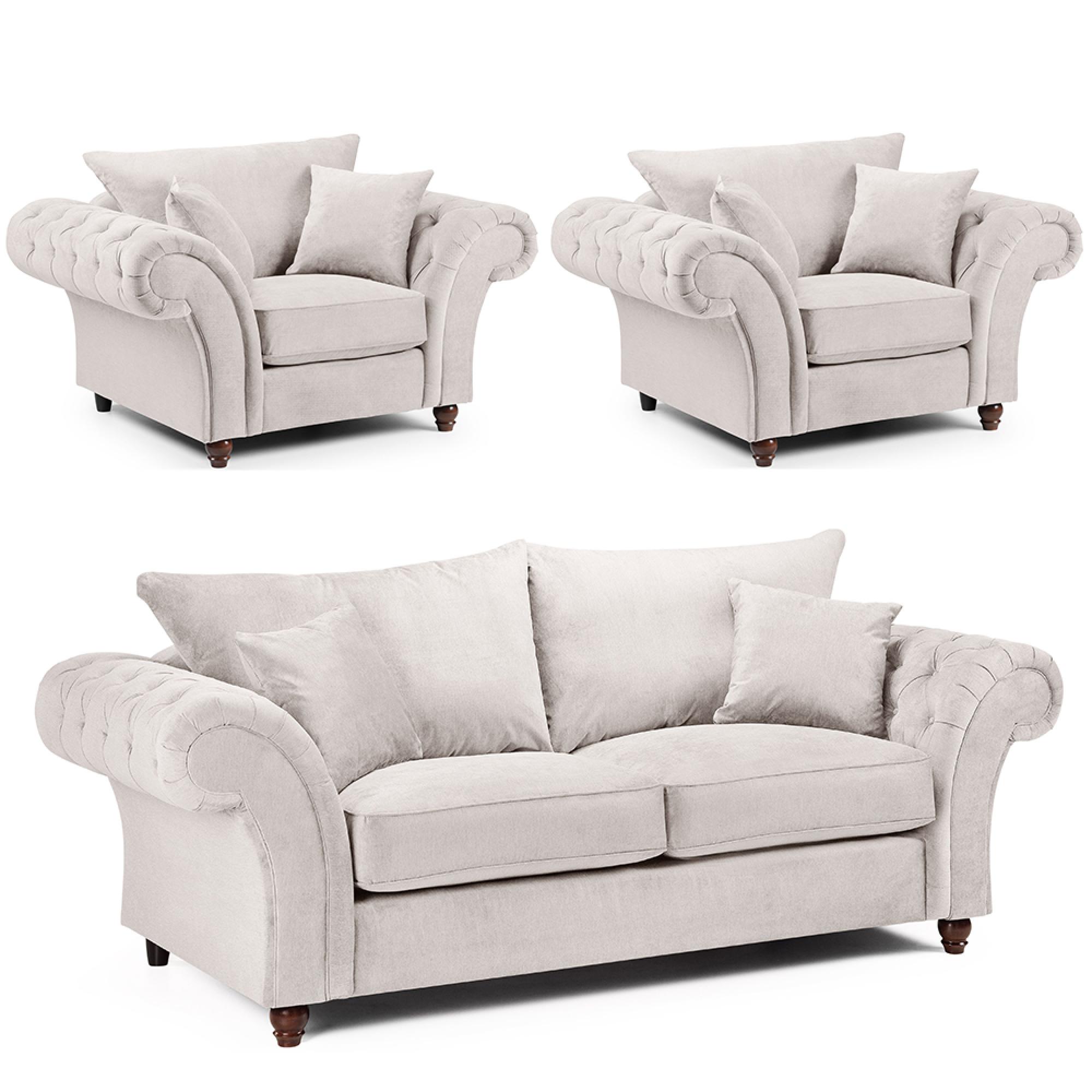 Windsor Sofa Set - Stone Fabric - Fullback - 3+1+1 Seater