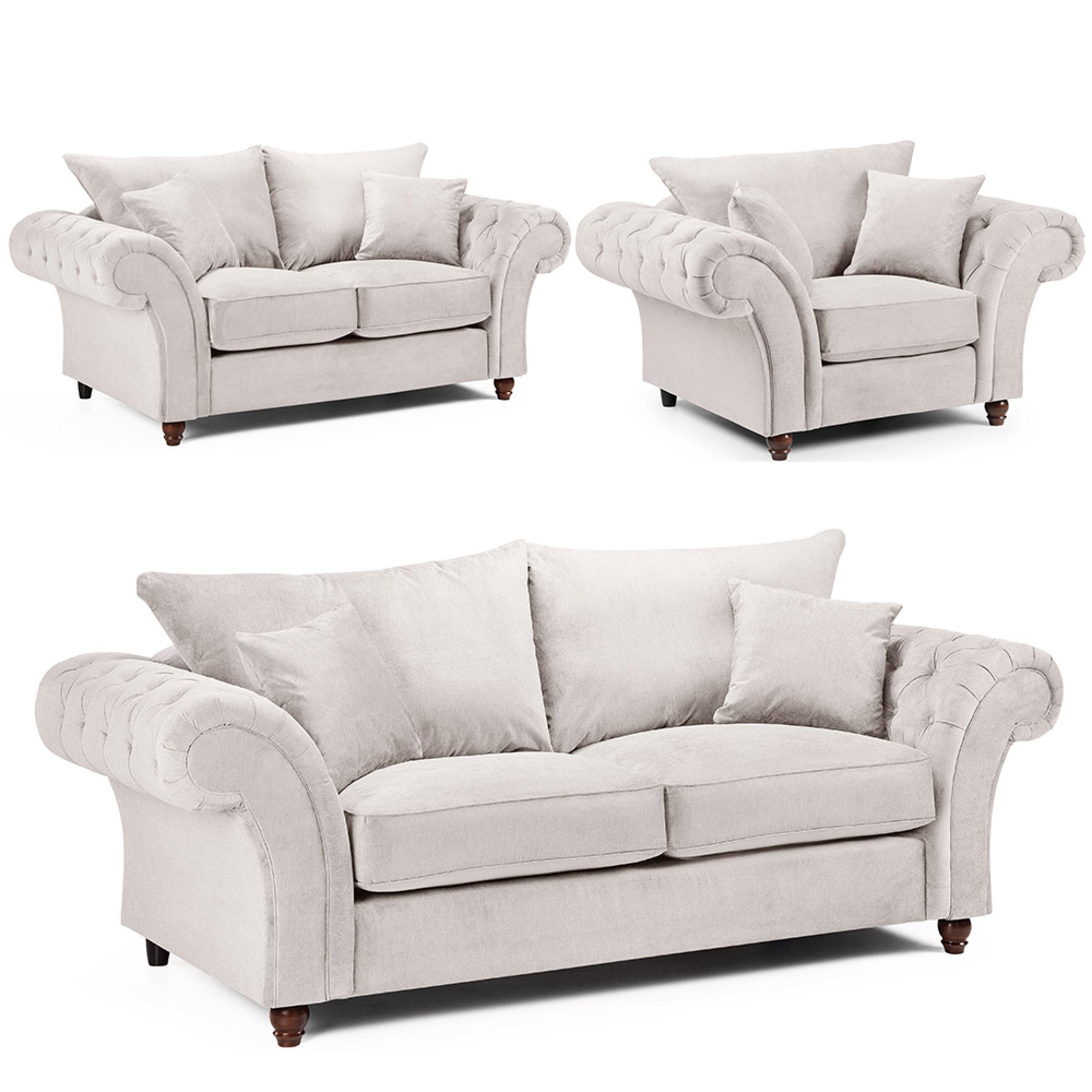 Windsor Sofa Set - Stone Fabric - Fullback - 3+2+1 Seater