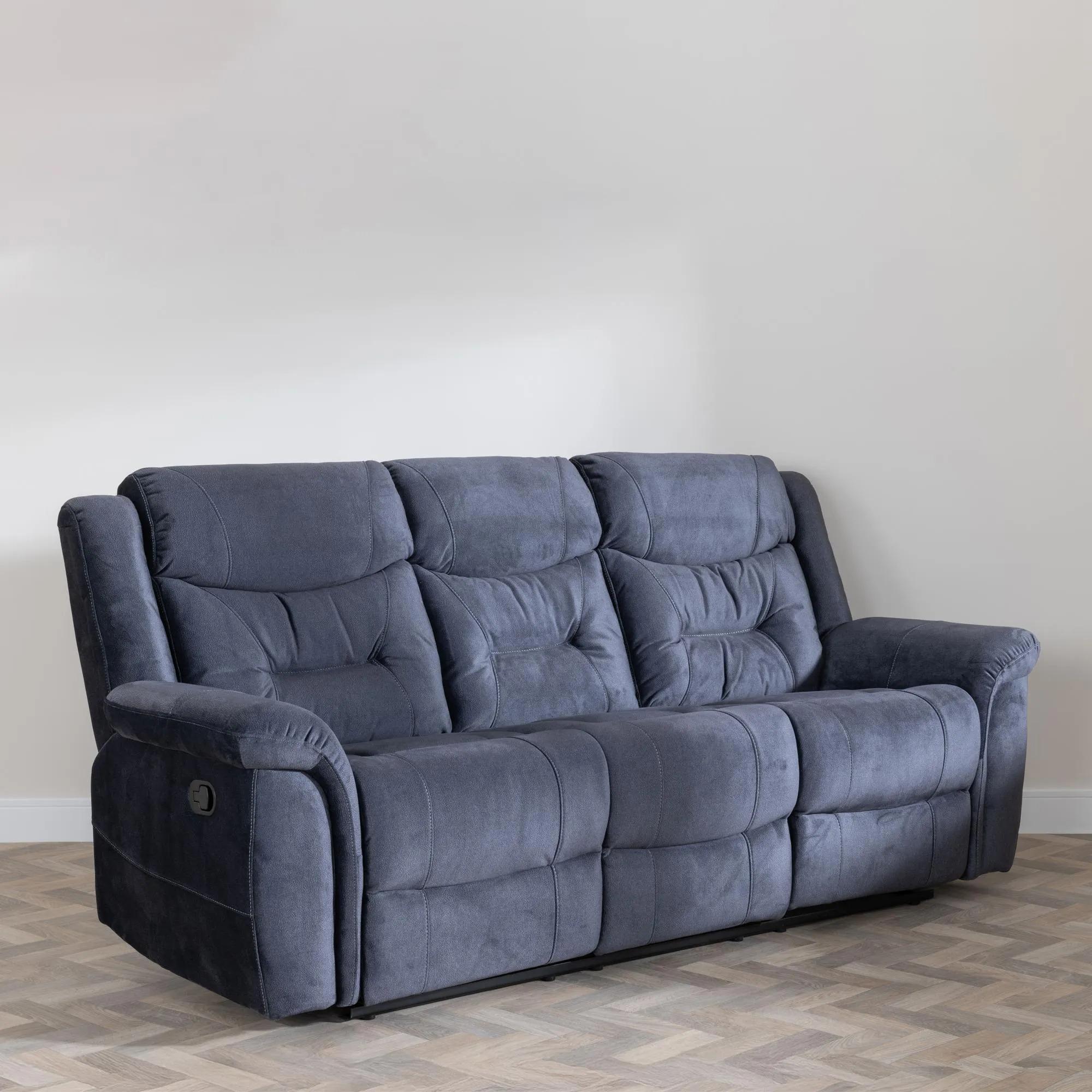 Dudley Silvano Recliner Sofa Set - 3+1+1 Seater - Blue Fabric