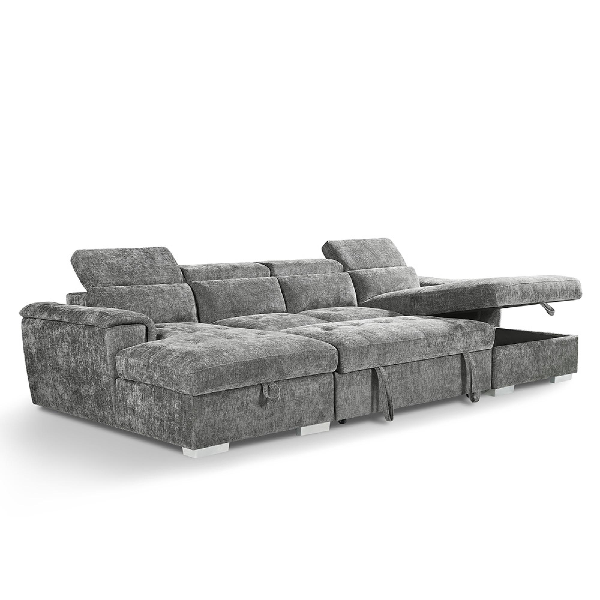 Alaya U Shape Corner Sofa Bed - Grey Fabric - Pull Out