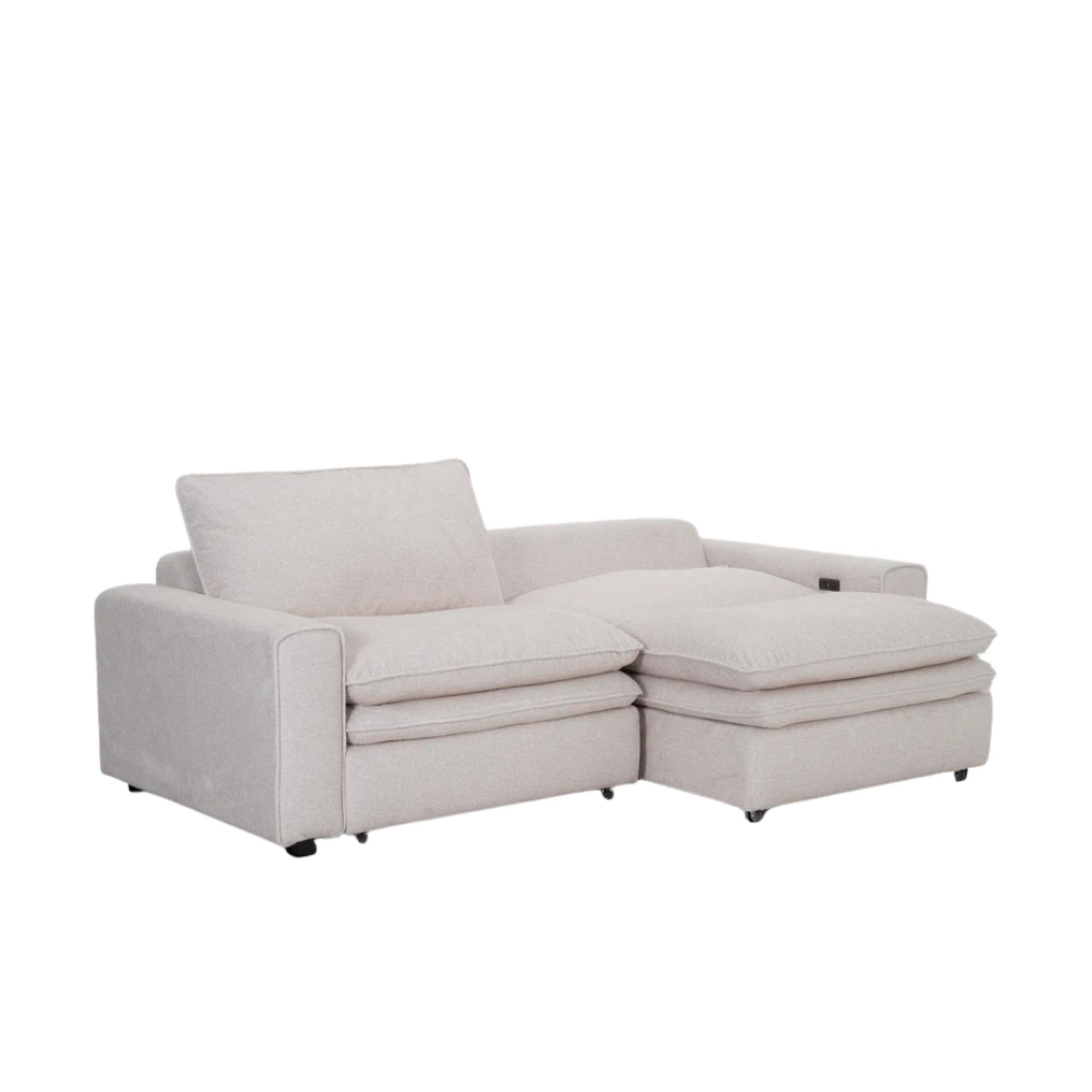 Florence Cloud Electric Recliner Sofa Bed - Beige Fabric - 2 Seater - Pull Out