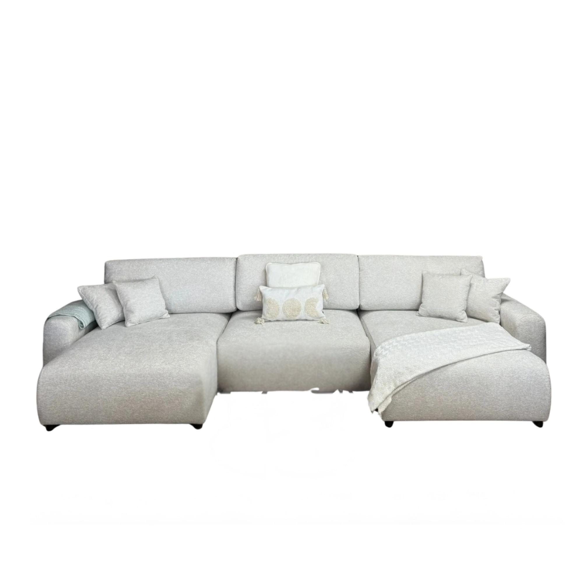 Luma U Shape Corner Sofa Bed - Beige Fabric
