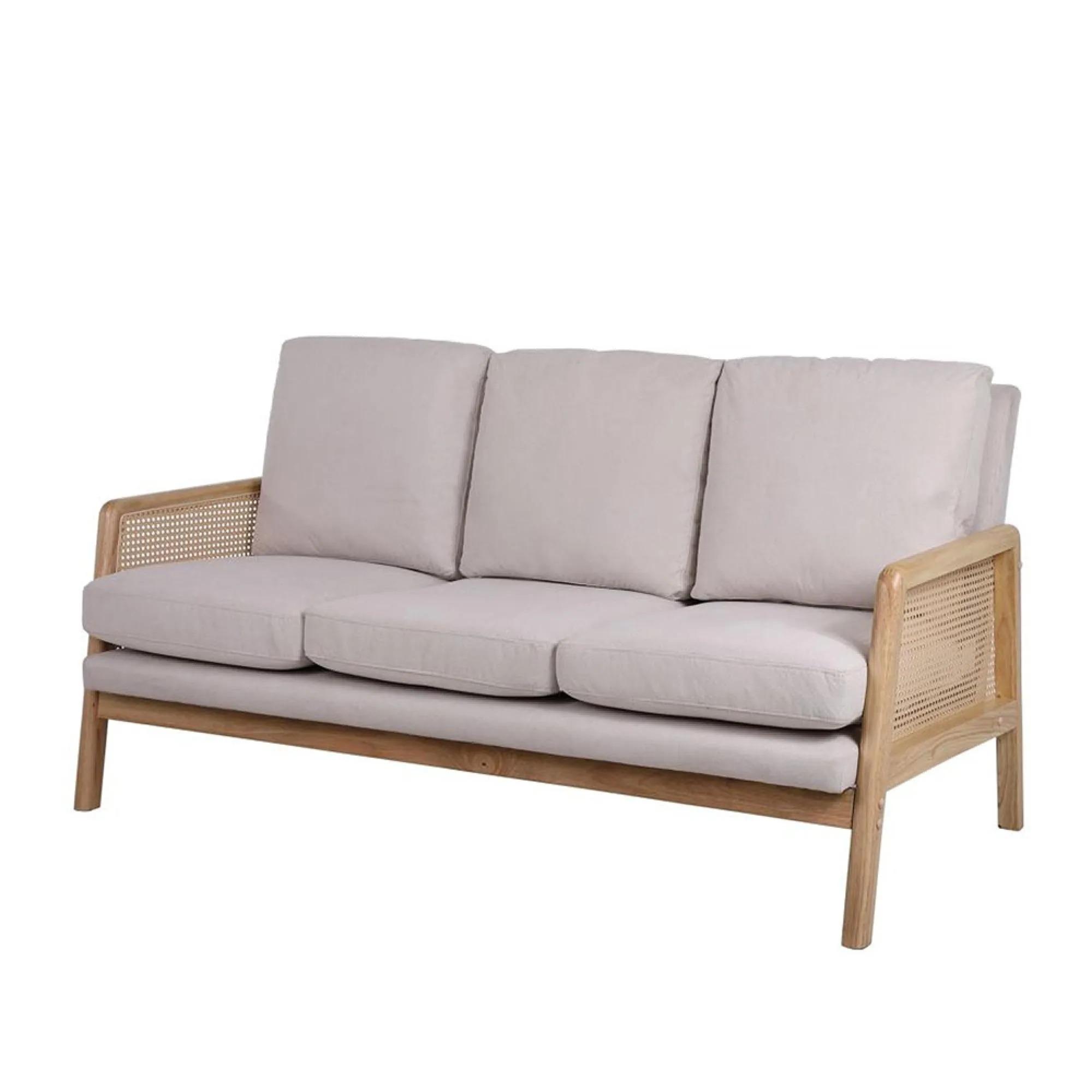 Ida Sofa - 3 Seater - Cream Fabric and Rattan