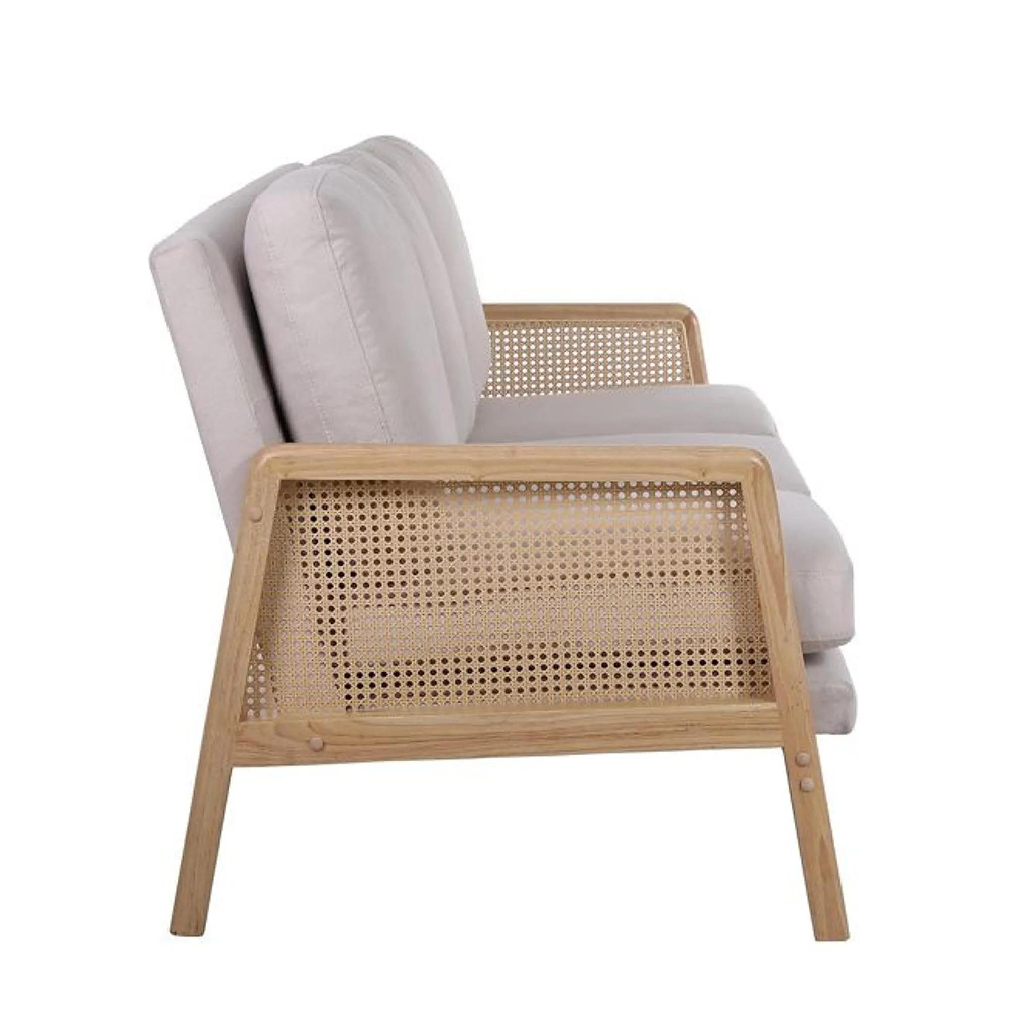 Ida Sofa - 3 Seater - Cream Fabric and Rattan