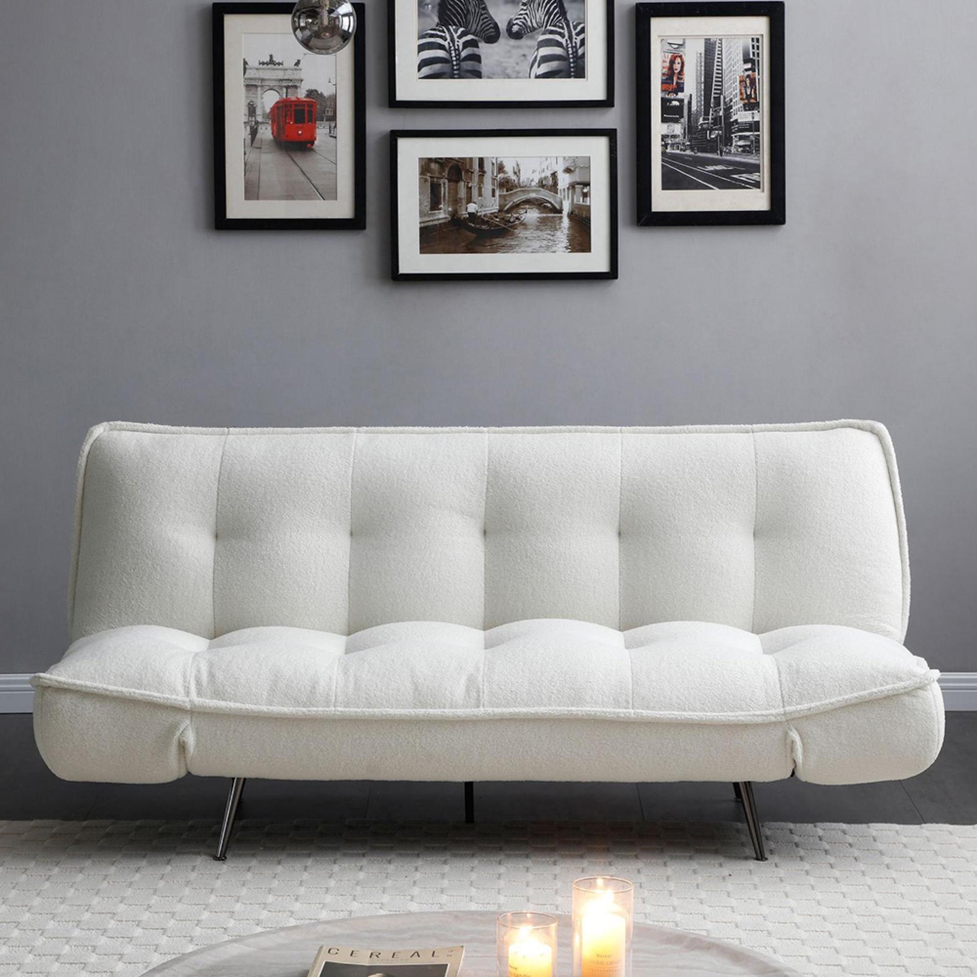Regis Cream Fabric Click Clack Sofa Bed - 3 Seater