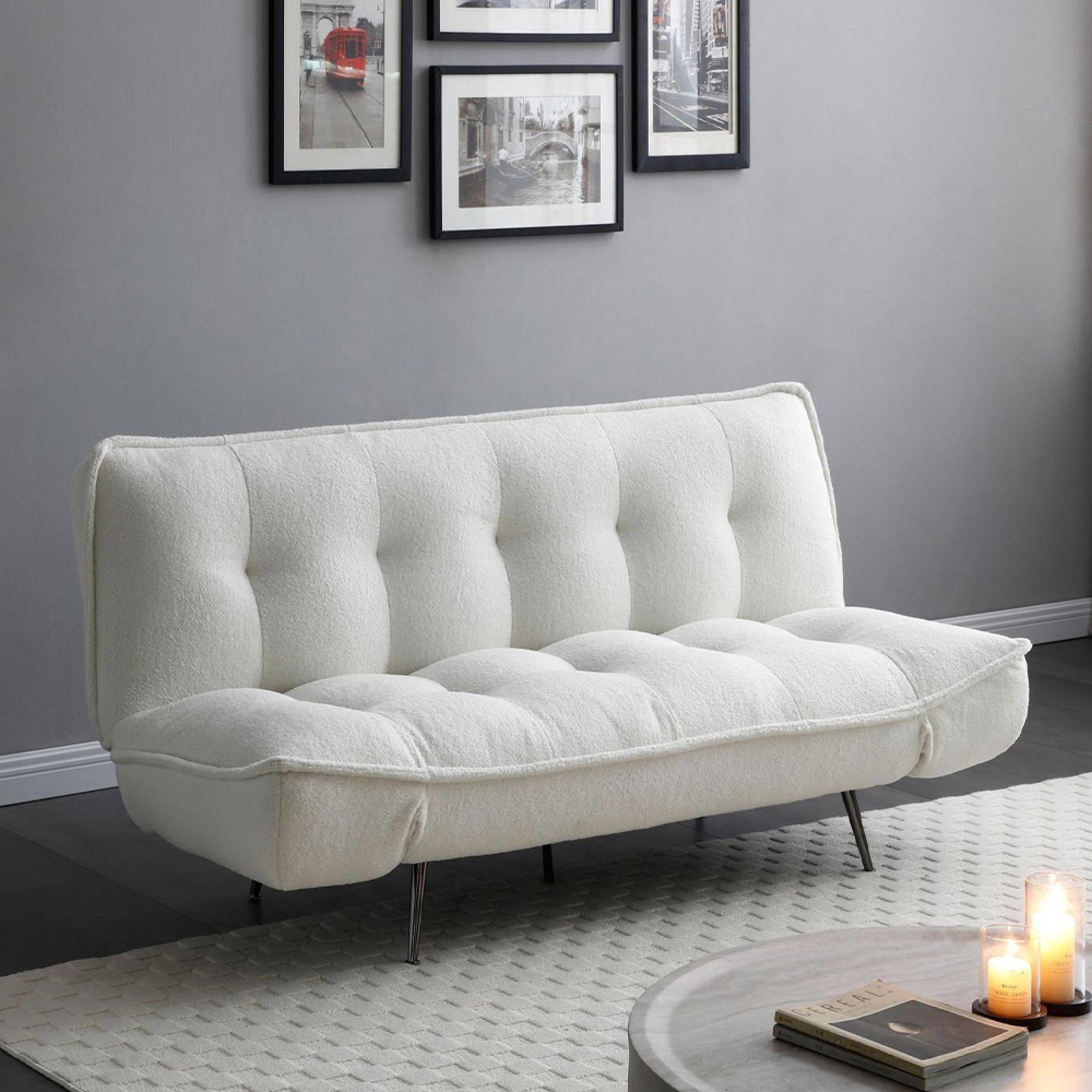 Regis Cream Fabric Click Clack Sofa Bed - 3 Seater