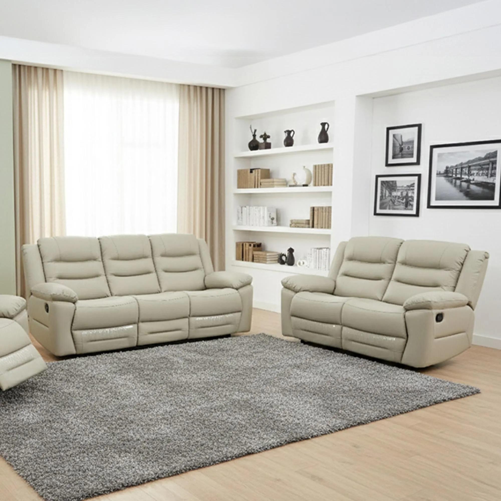 Alexandra Warm Grey Leather 3+2 Seater Recliner Sofa Set