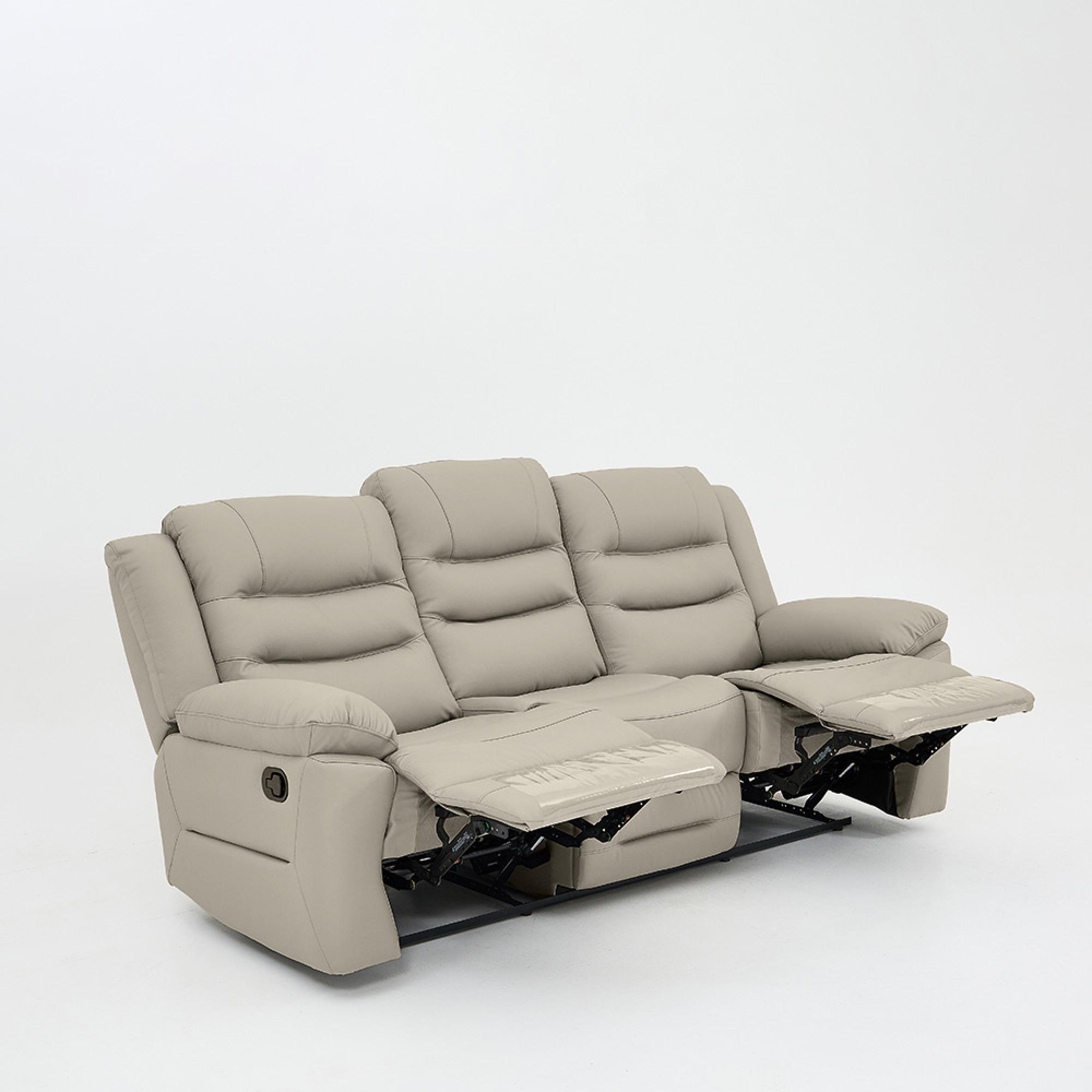 Alexandra Recliner Sofa - 3 Seater - Warm Grey Leather