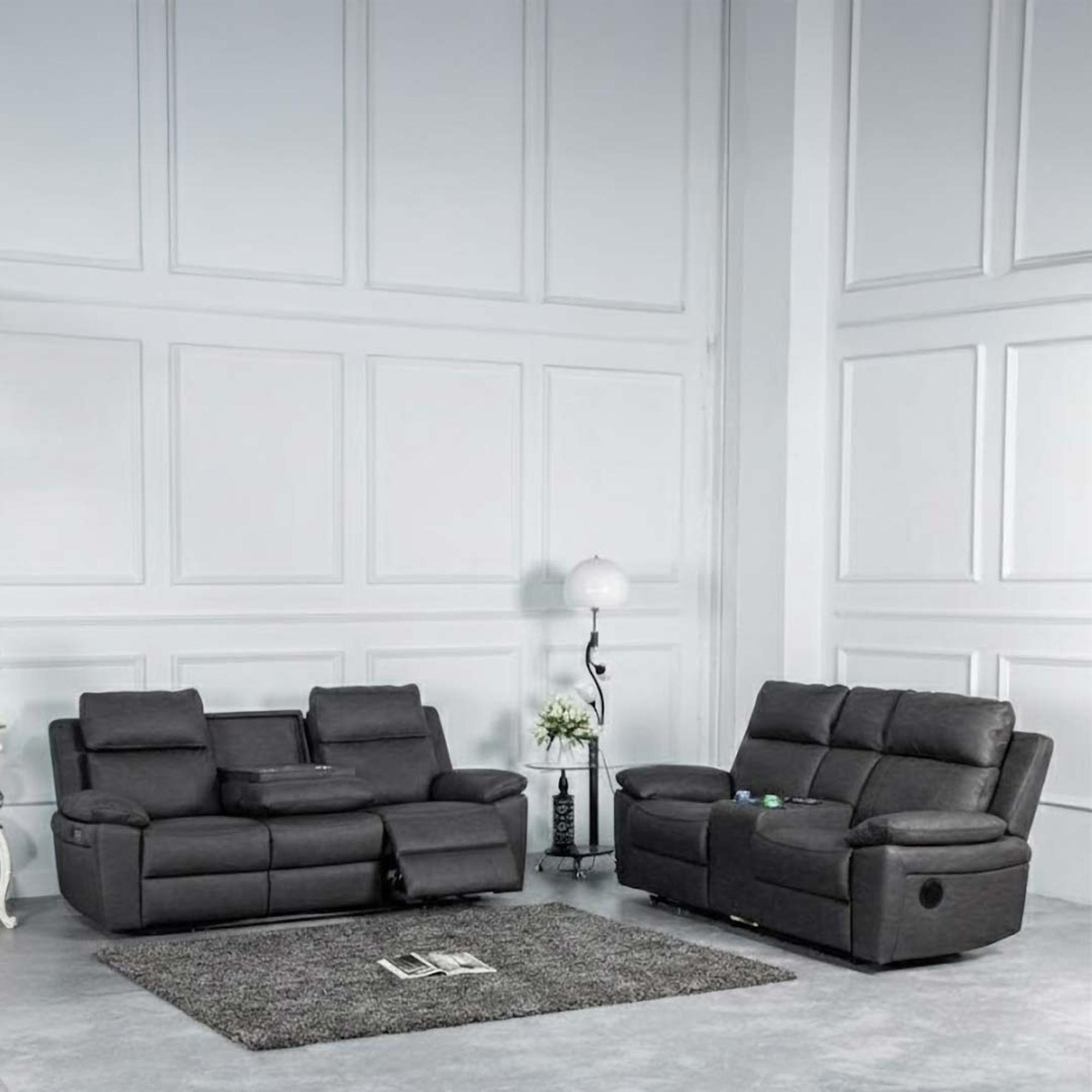 Huntington Electric Recliner Sofa Suite - 3+2 - Dark Grey Leather Look Fabric
