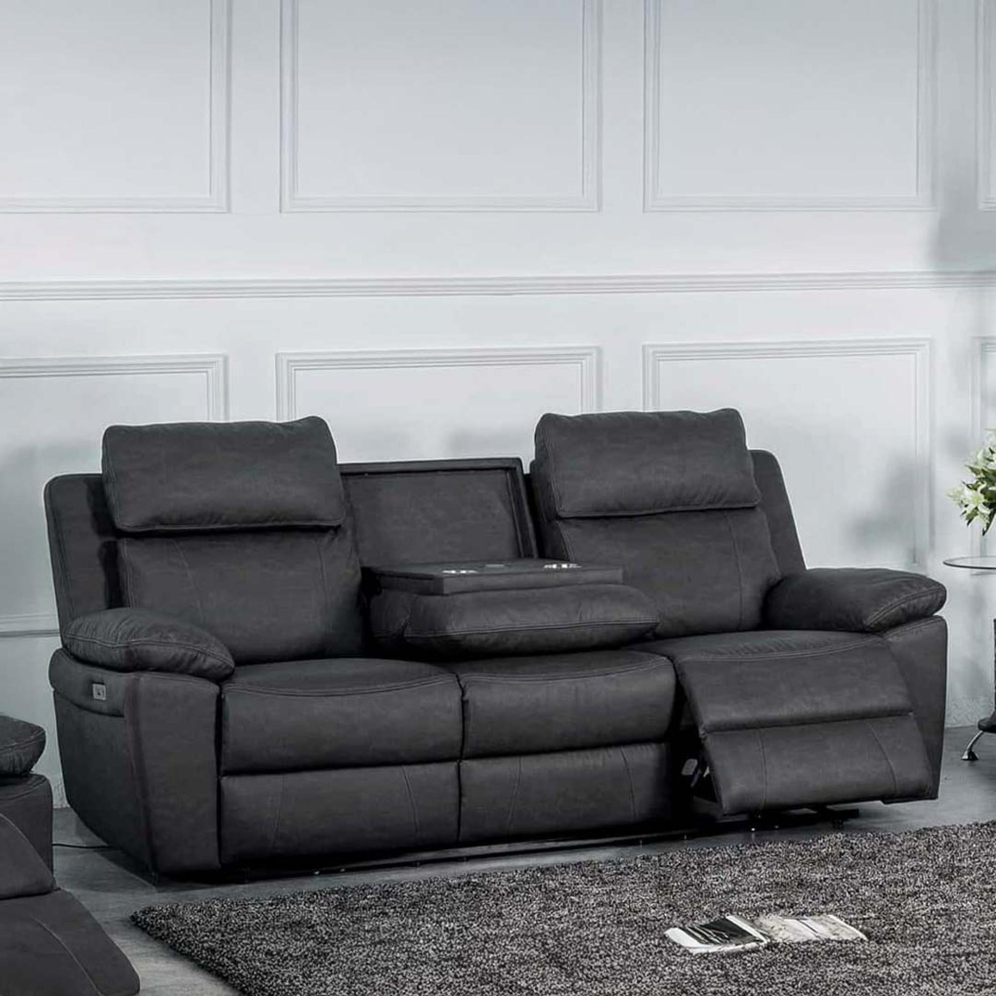 Huntington 3 Seater Electric Recliner Sofa - Dark Grey Leather Look Fabric