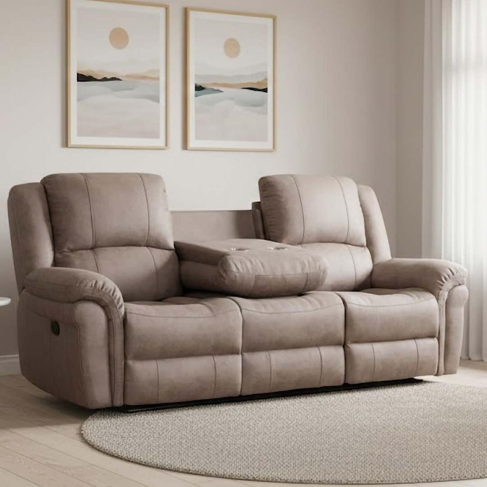 Gloucester 3 Seater Recliner Sofa - with Console - Taupe
