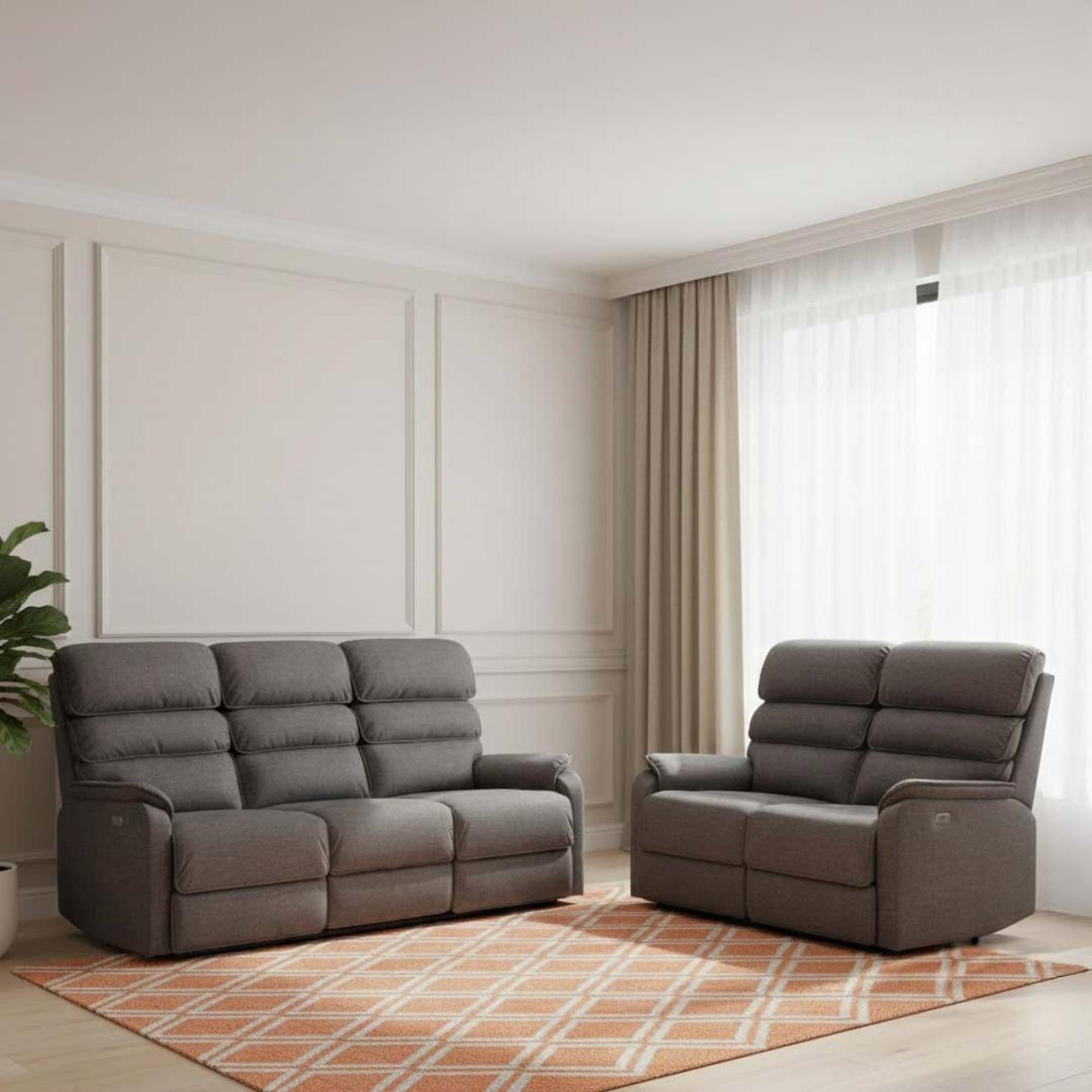 Savoy Electric Recliner Sofa Suite - 3+2 - Grey Fabric