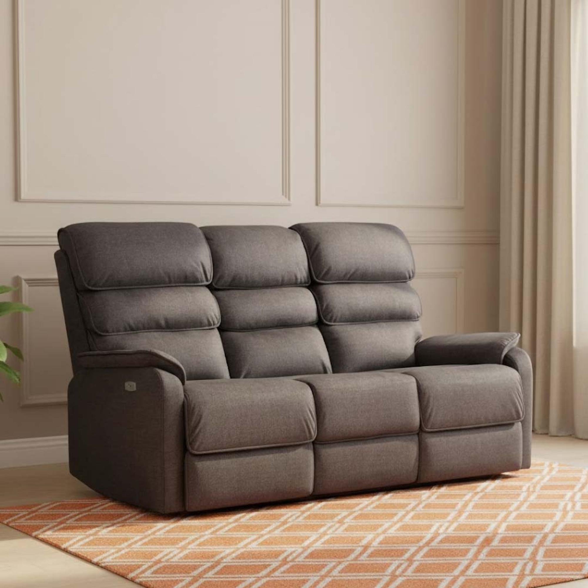 Savoy 3 Seater Electric Recliner Sofa - Grey Fabric