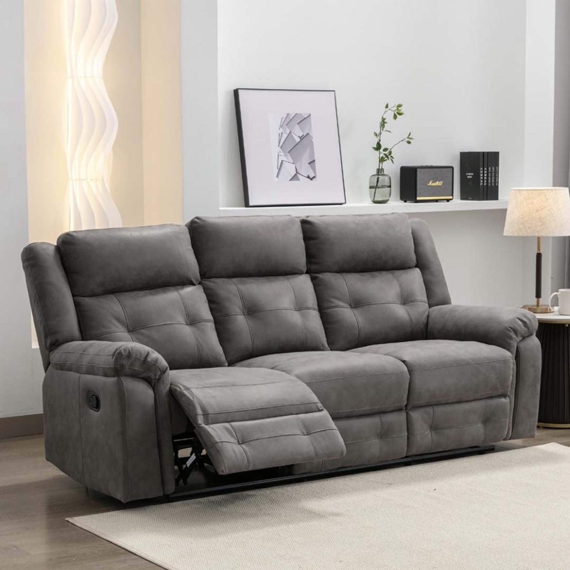 Berkeley 3 Seater Recliner Sofa - Dark Grey Leather Look Fabric