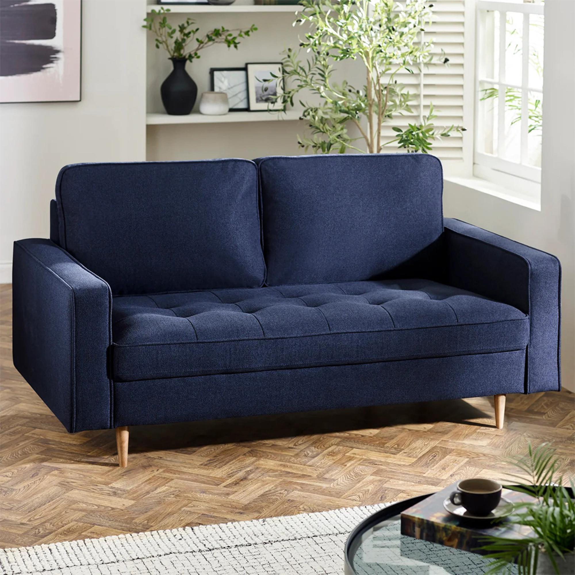 Henrietta Sofa - 3 Seater - Deep Blue Fabric