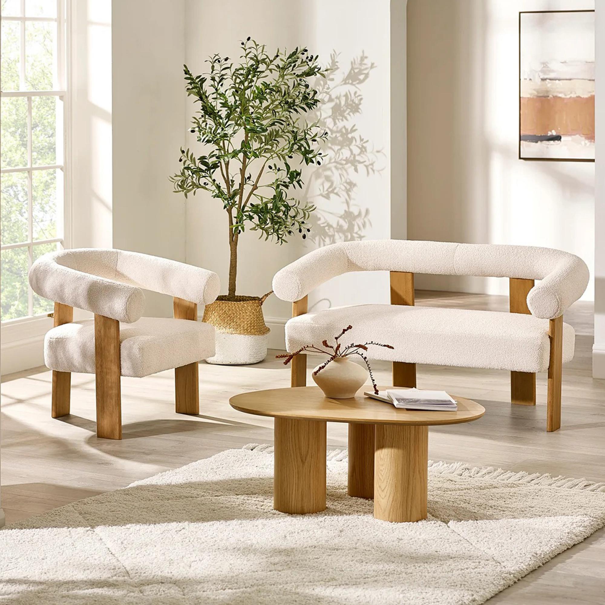 Freya Sofa - 2 Seater - White Boucle Fabric